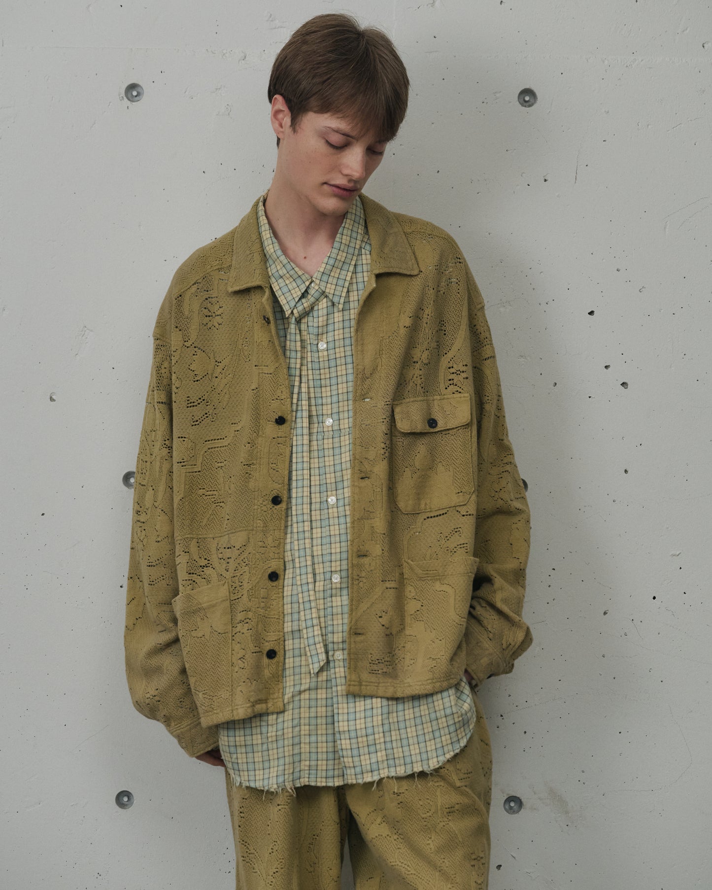 AGING LACE WORK SHIRT(MUSTARD)