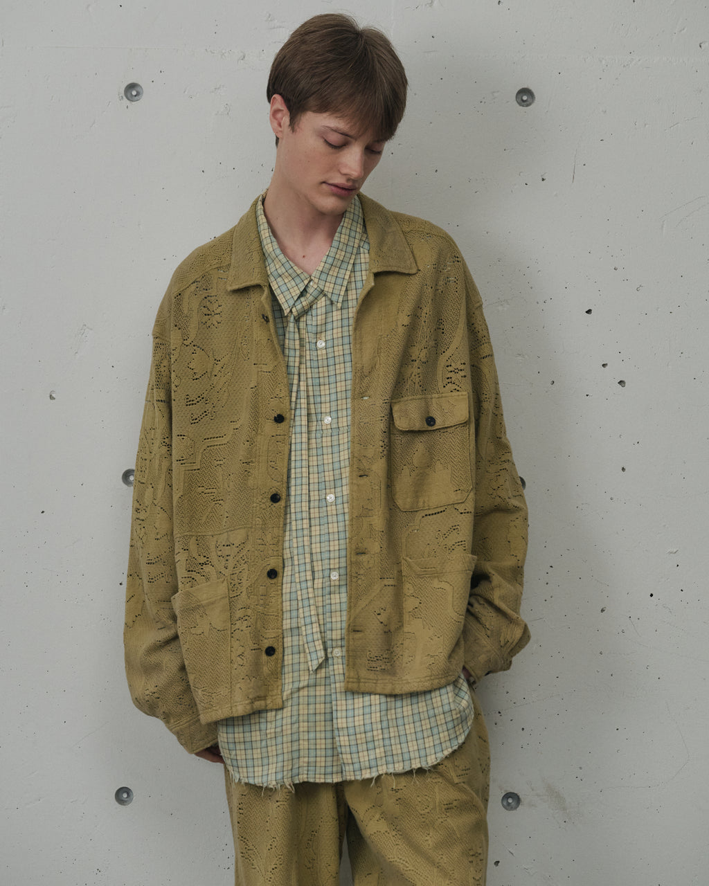 AGING LACE WORK SHIRT(MUSTARD)