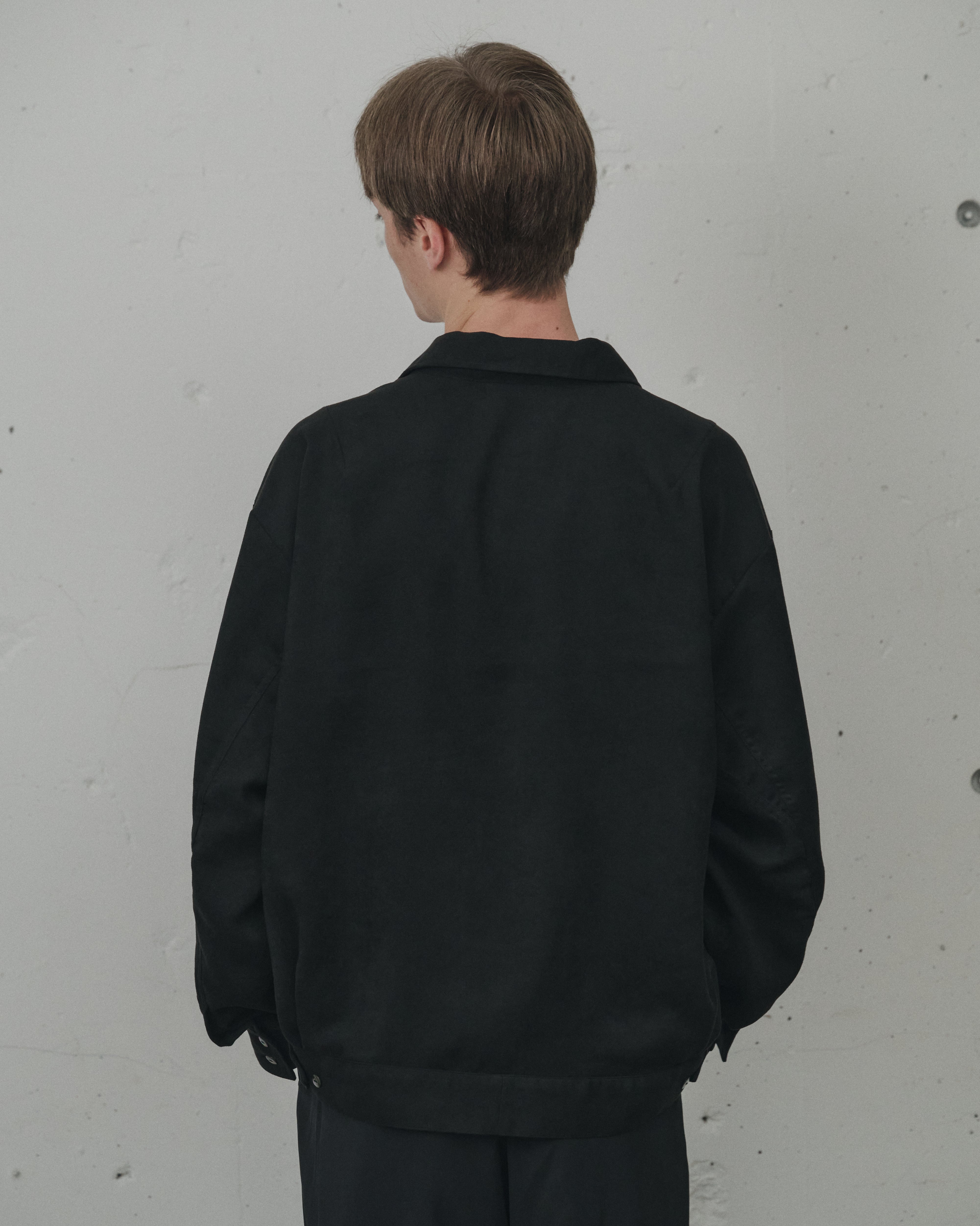 VEGAN SUEDE OPEN COLLAR SHIRT(BLACK) – ANCELLM