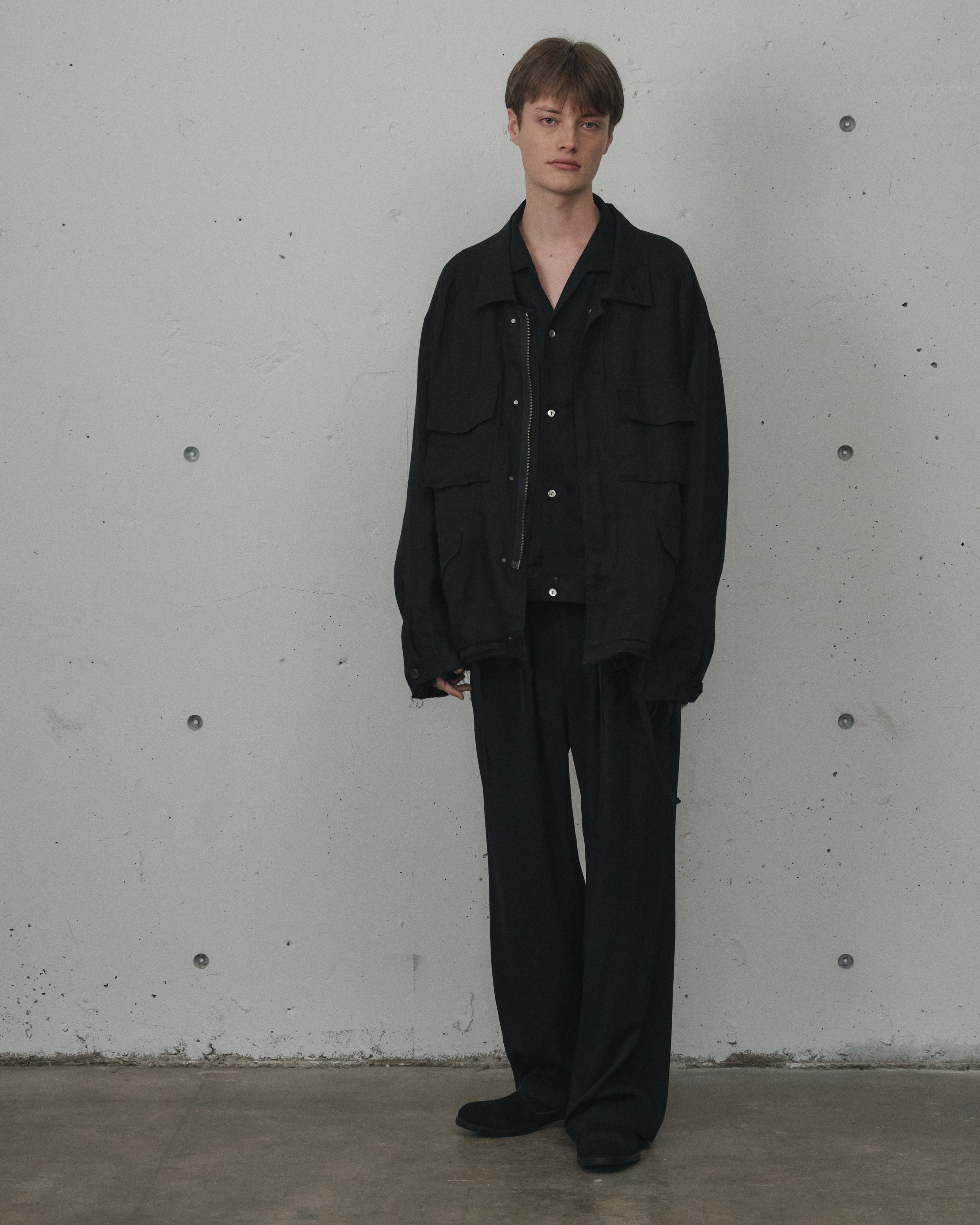 100/S LINEN FIELD JACKET(BLACK) – ANCELLM