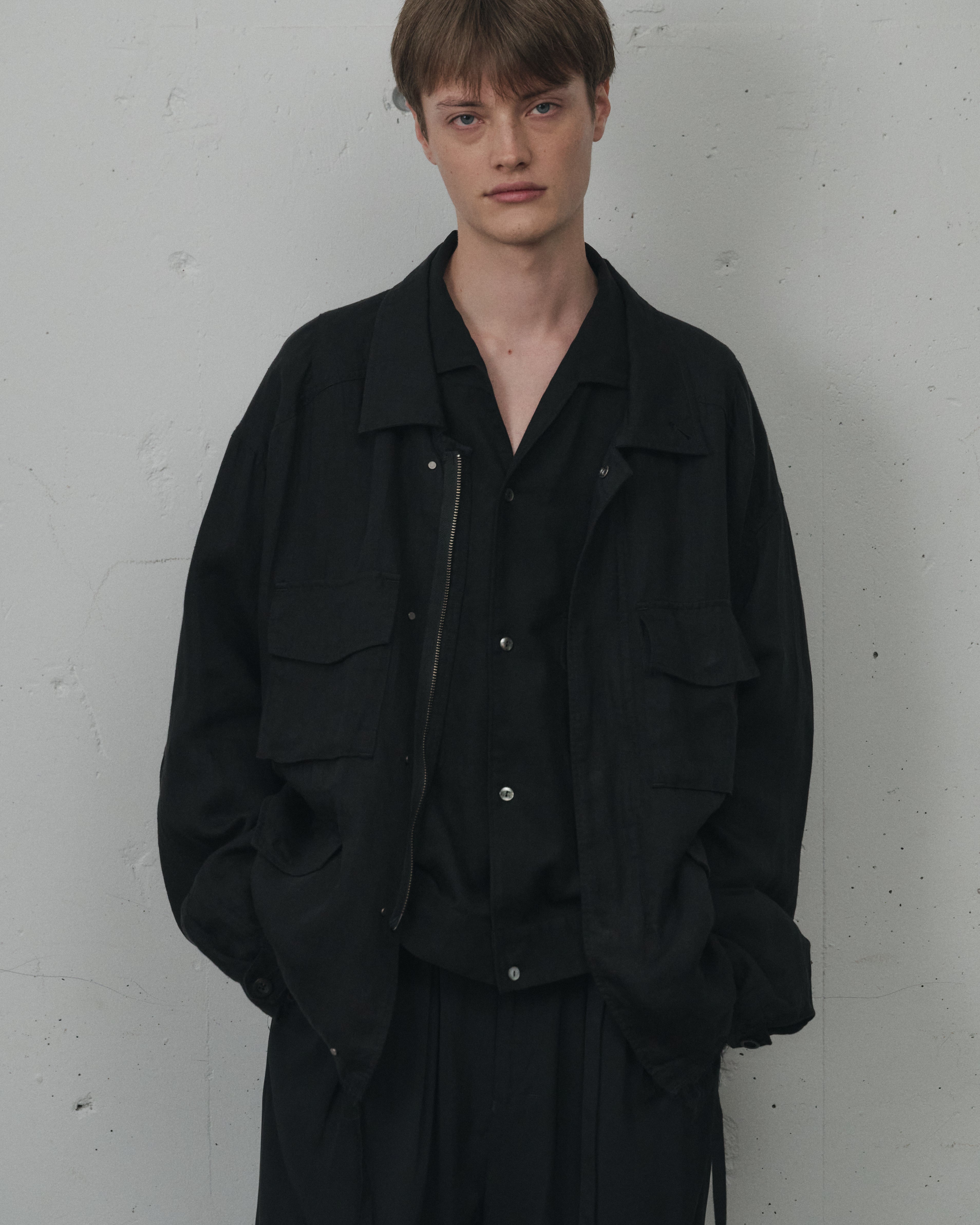 100/S LINEN FIELD JACKET(BLACK) – ANCELLM