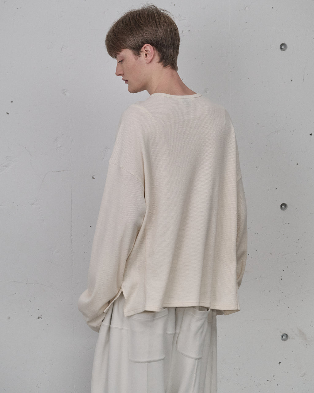WAFFLE CREW NECK LS(WHITE)