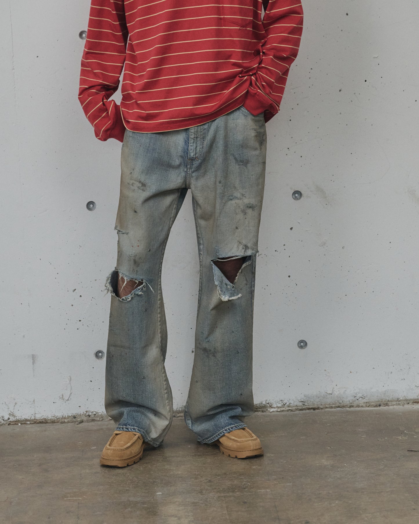 CRASH MIDDLE STRAIGHT 5P DENIM PANTS(INDIGO)