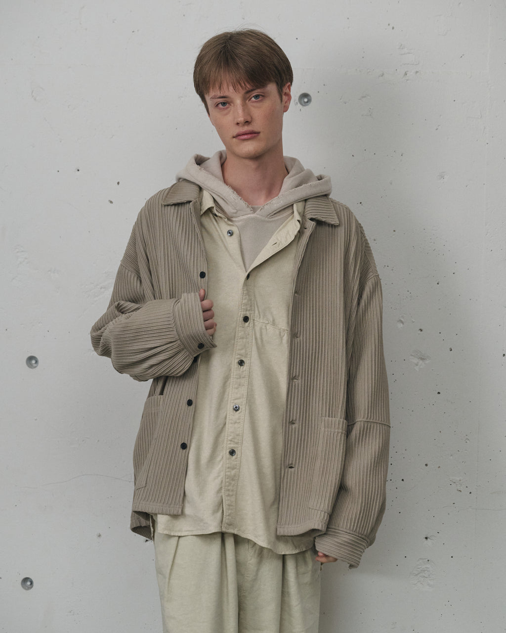 WRINKLED STRIPE SHIRT(GREIGE)