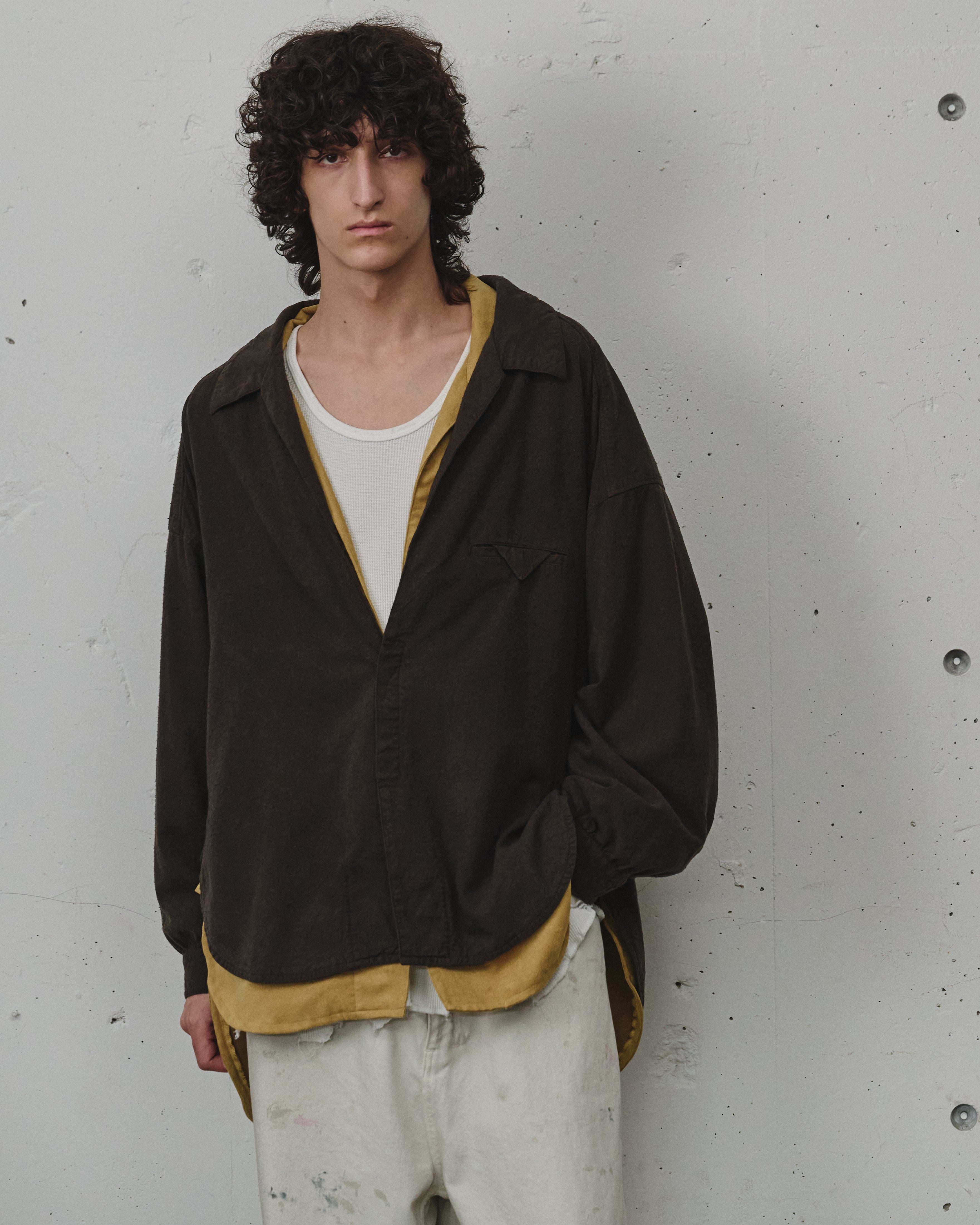 SILK NEP LONG SHIRT(BROWN) – ANCELLM