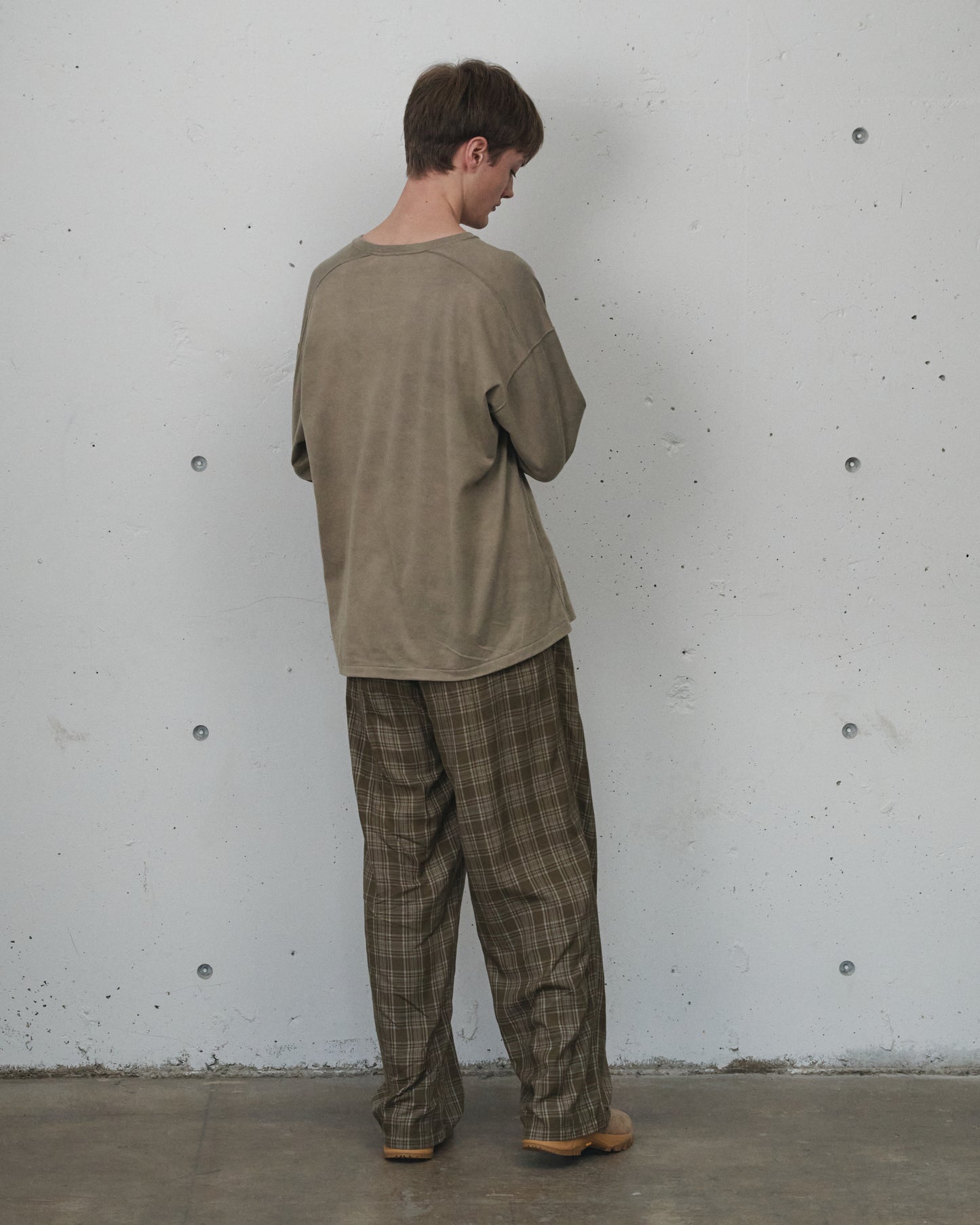 AGING CHECK BELT-LESS SLACKS(GREEN)