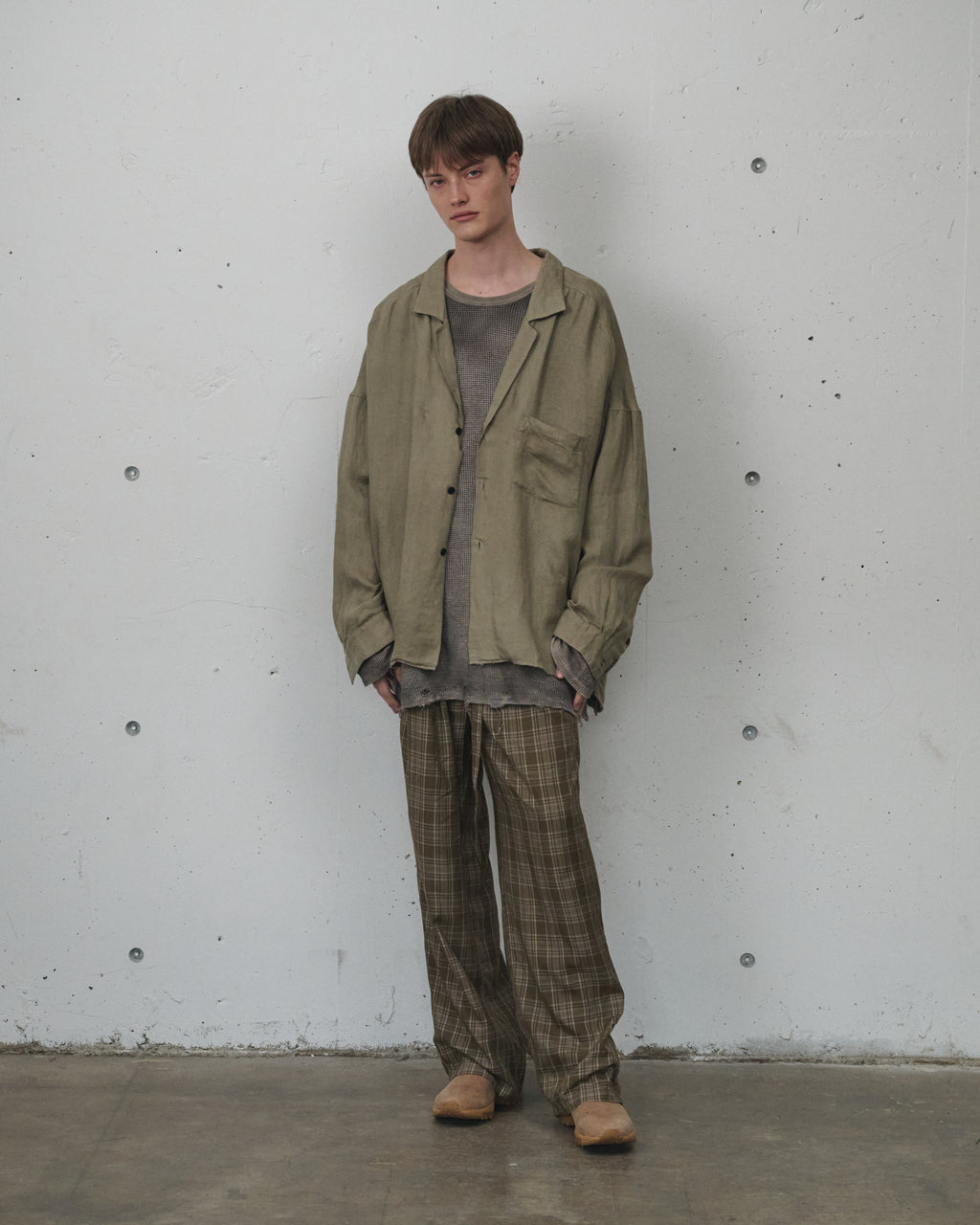 100/S LINEN TAILORED SHIRT(KHAKIBEIGE)