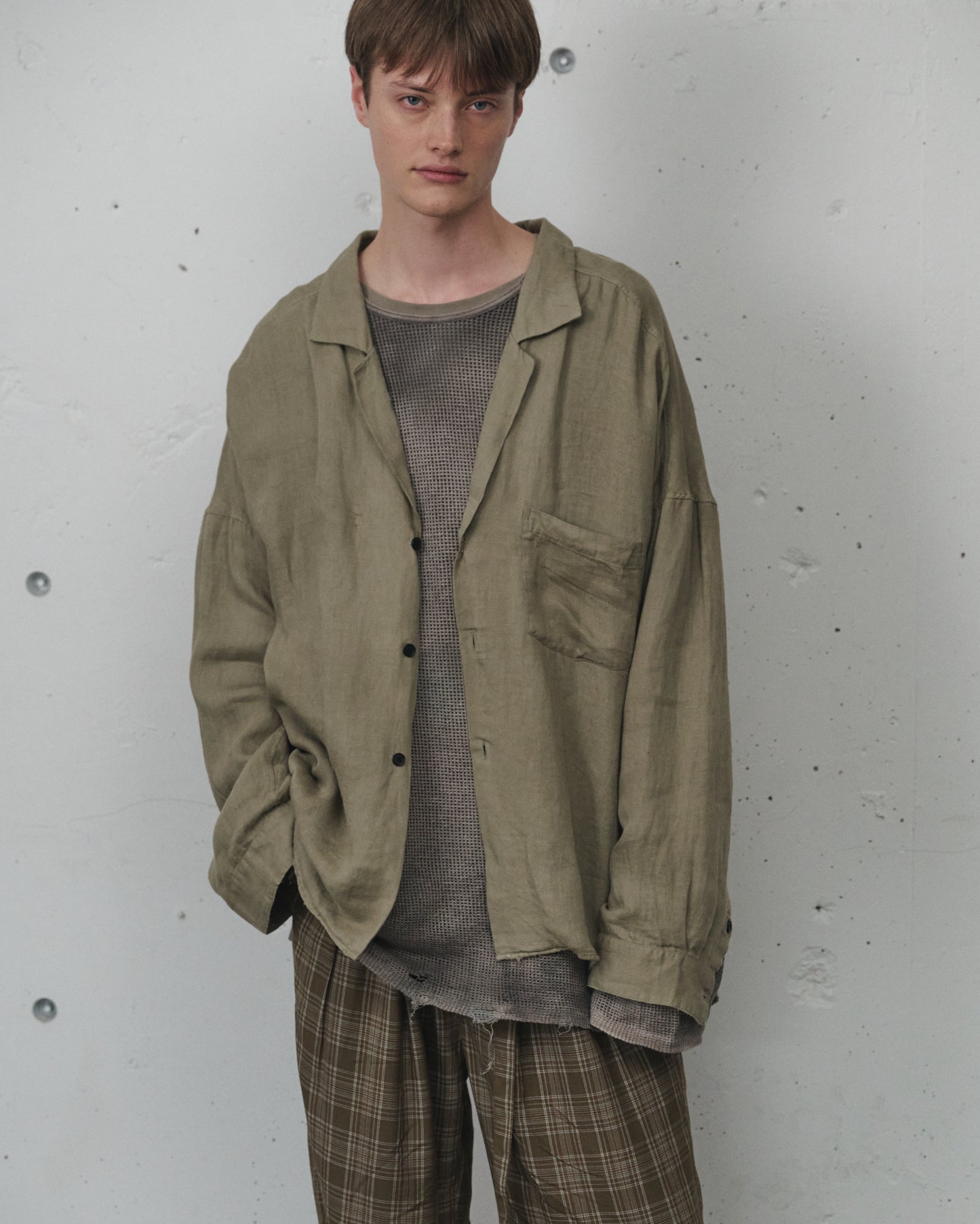 100/S LINEN TAILORED SHIRT(KHAKIBEIGE)