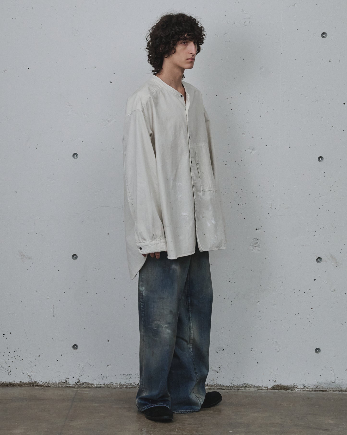 DENIM BAND COLLAR SHIRT(WHITE)