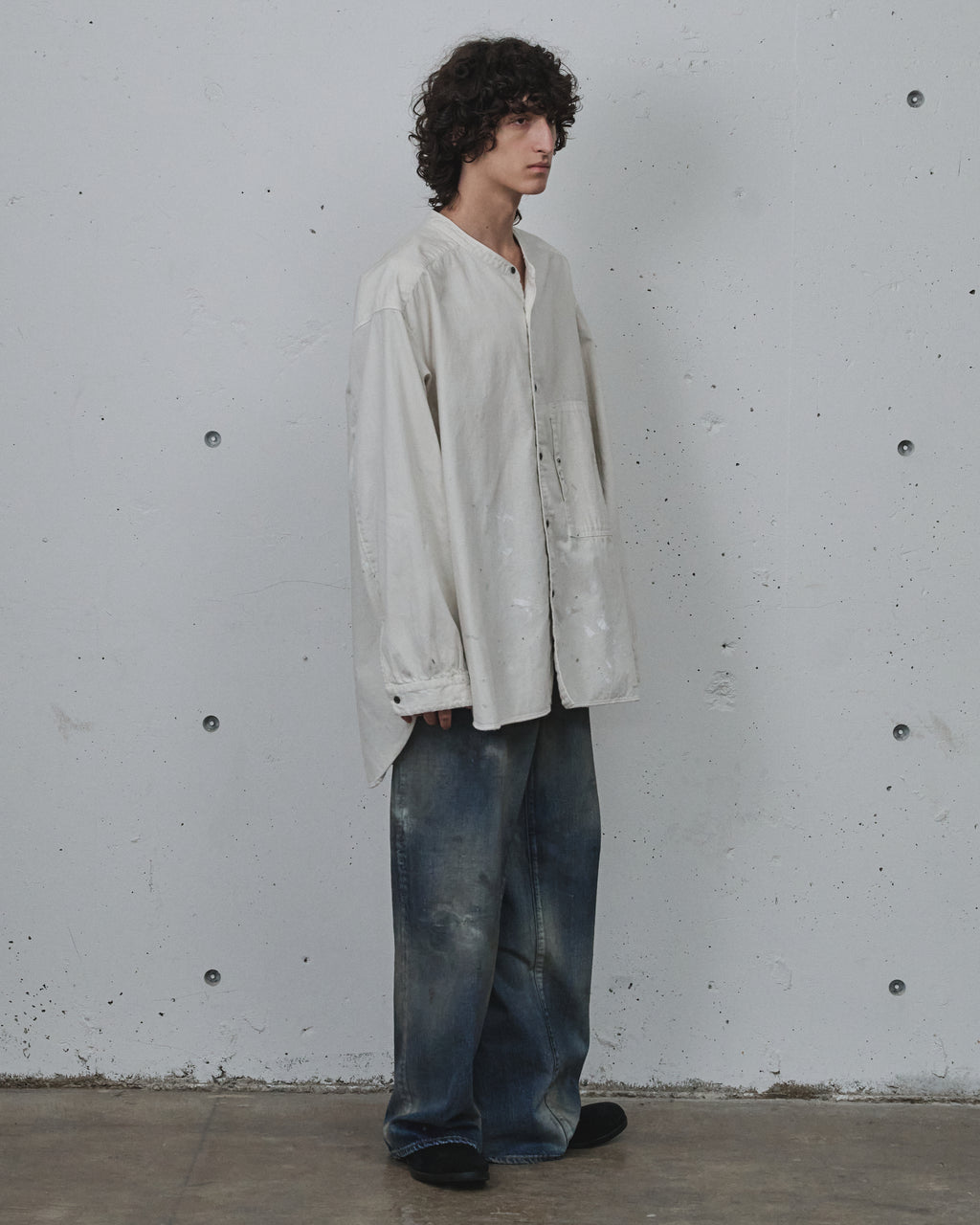 DENIM BAND COLLAR SHIRT(WHITE)