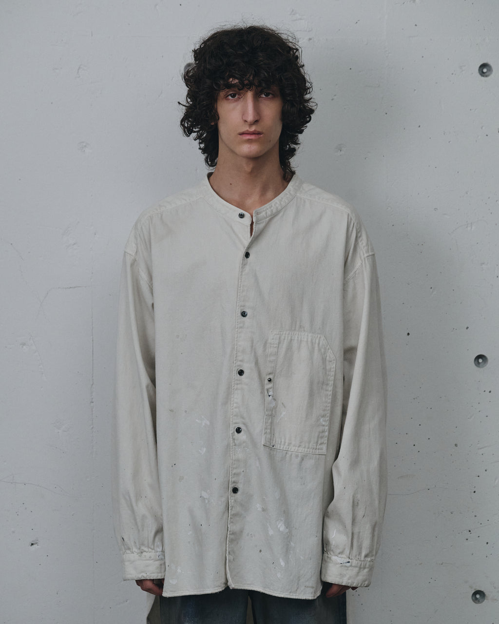 DENIM BAND COLLAR SHIRT(WHITE)