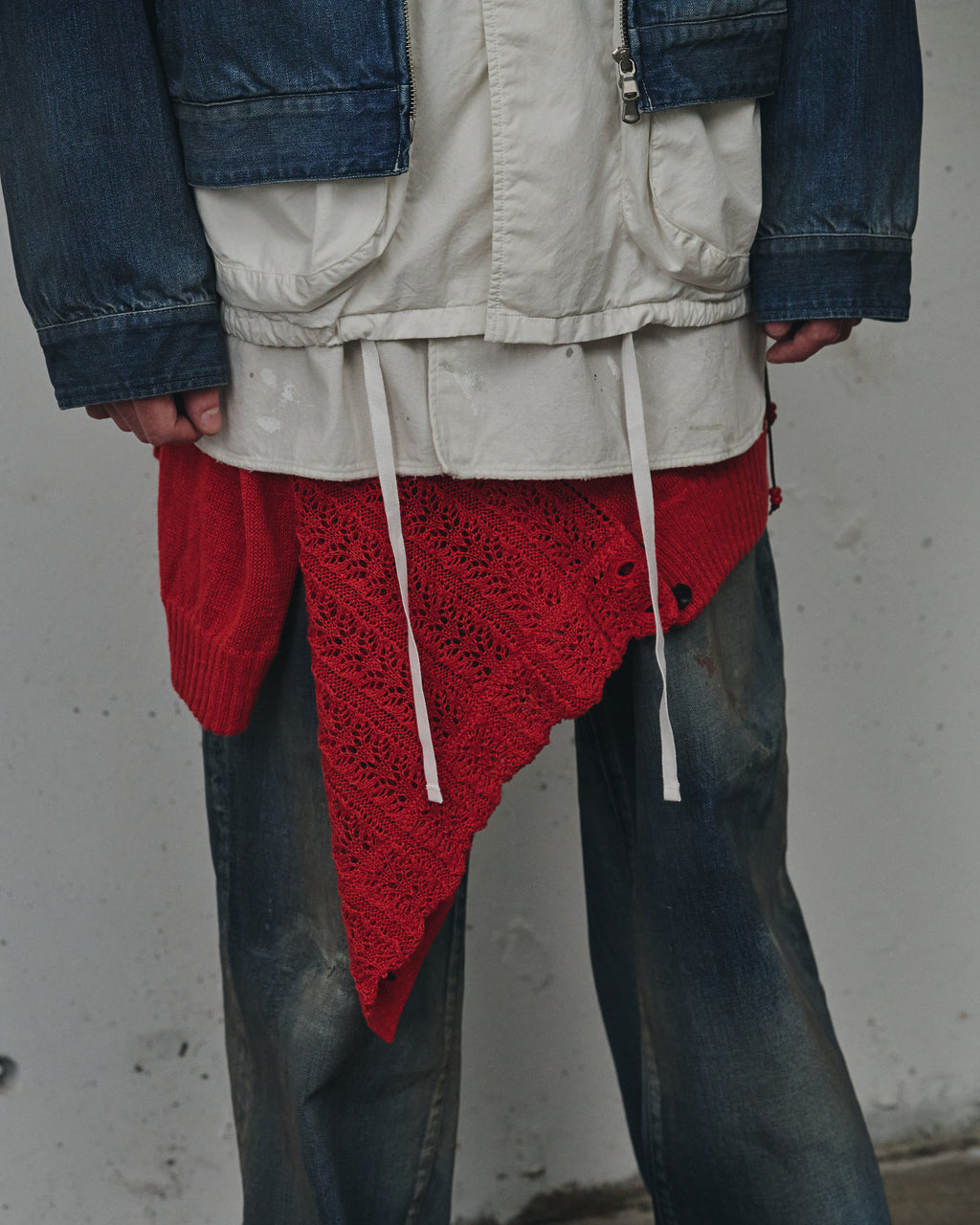 LACED KNIT CARDIGAN(RED)