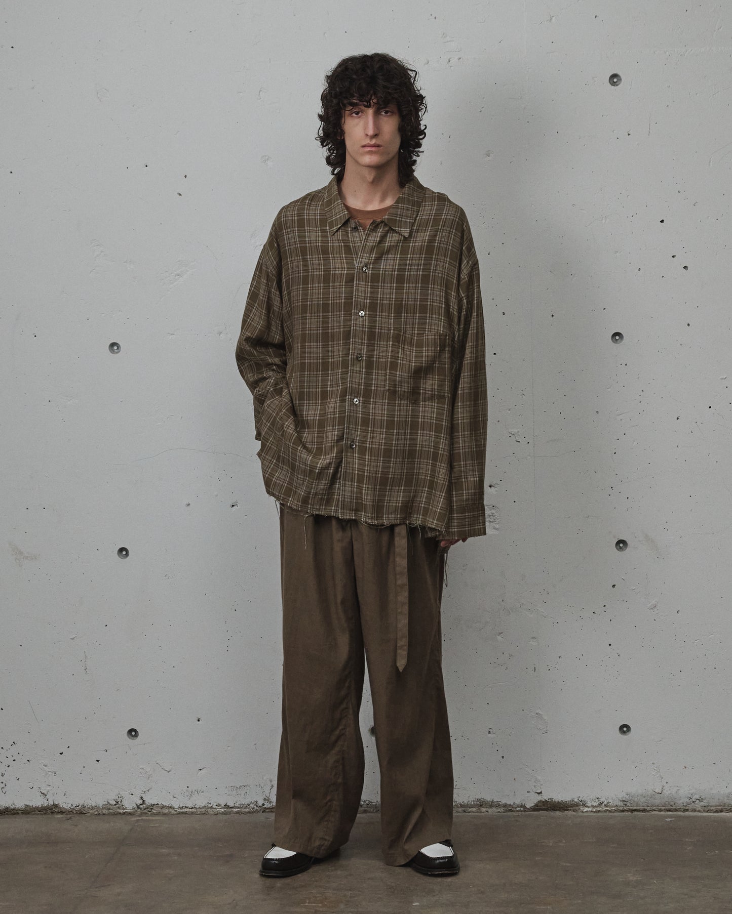 AGING RAYON CHECK SHIRT(GREEN)