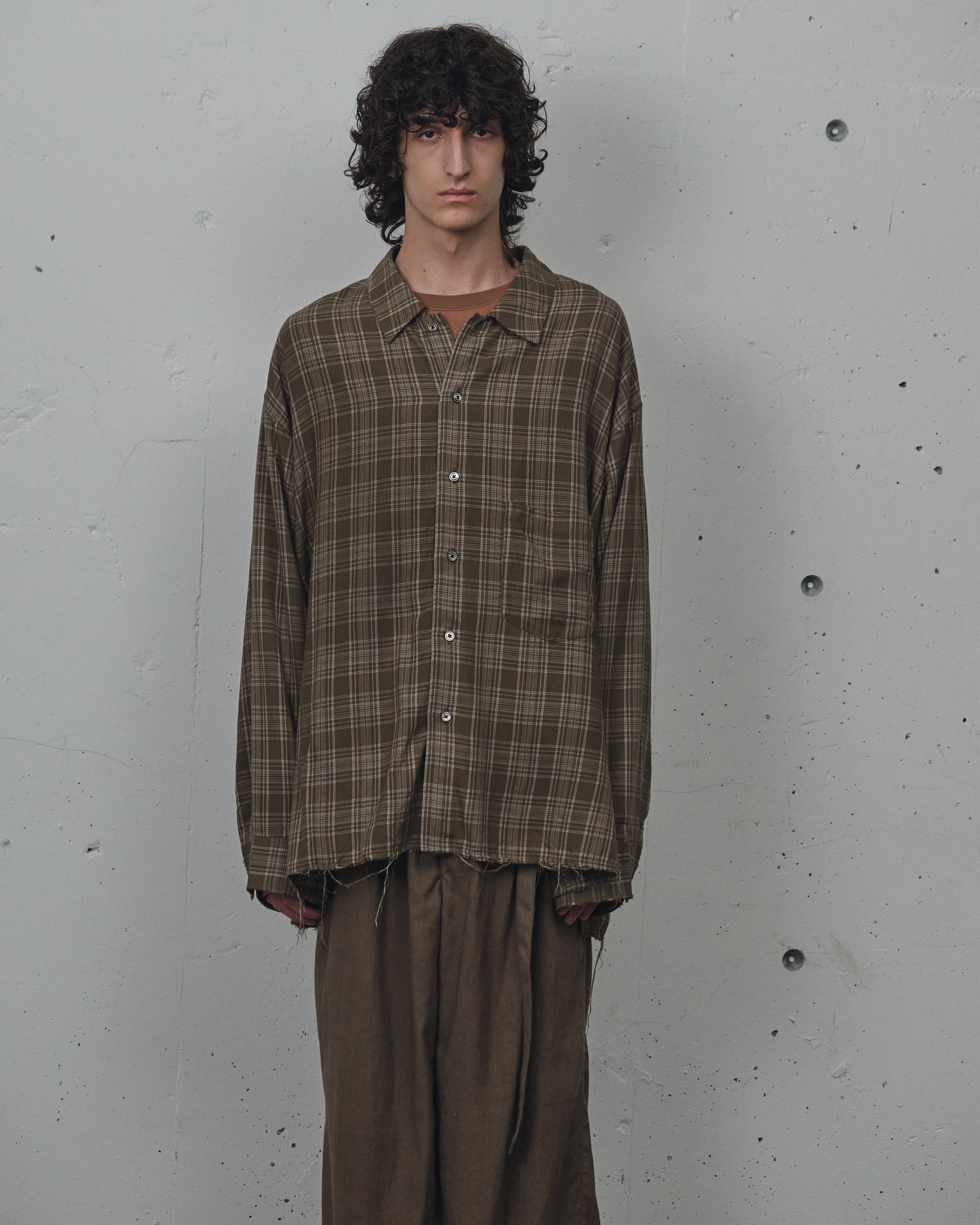 AGING RAYON CHECK SHIRT(GREEN) – ANCELLM