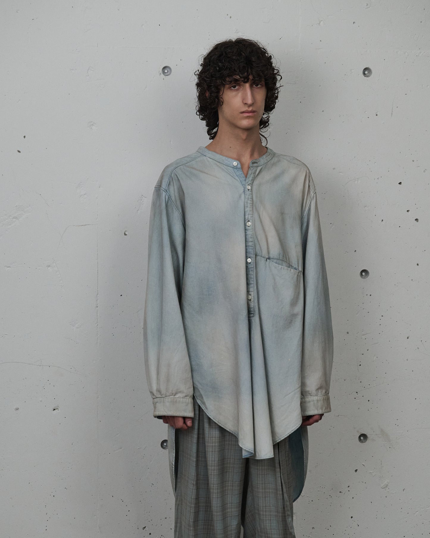 CHAMBRAY LONG SHIRT DRESS(INDIGO)