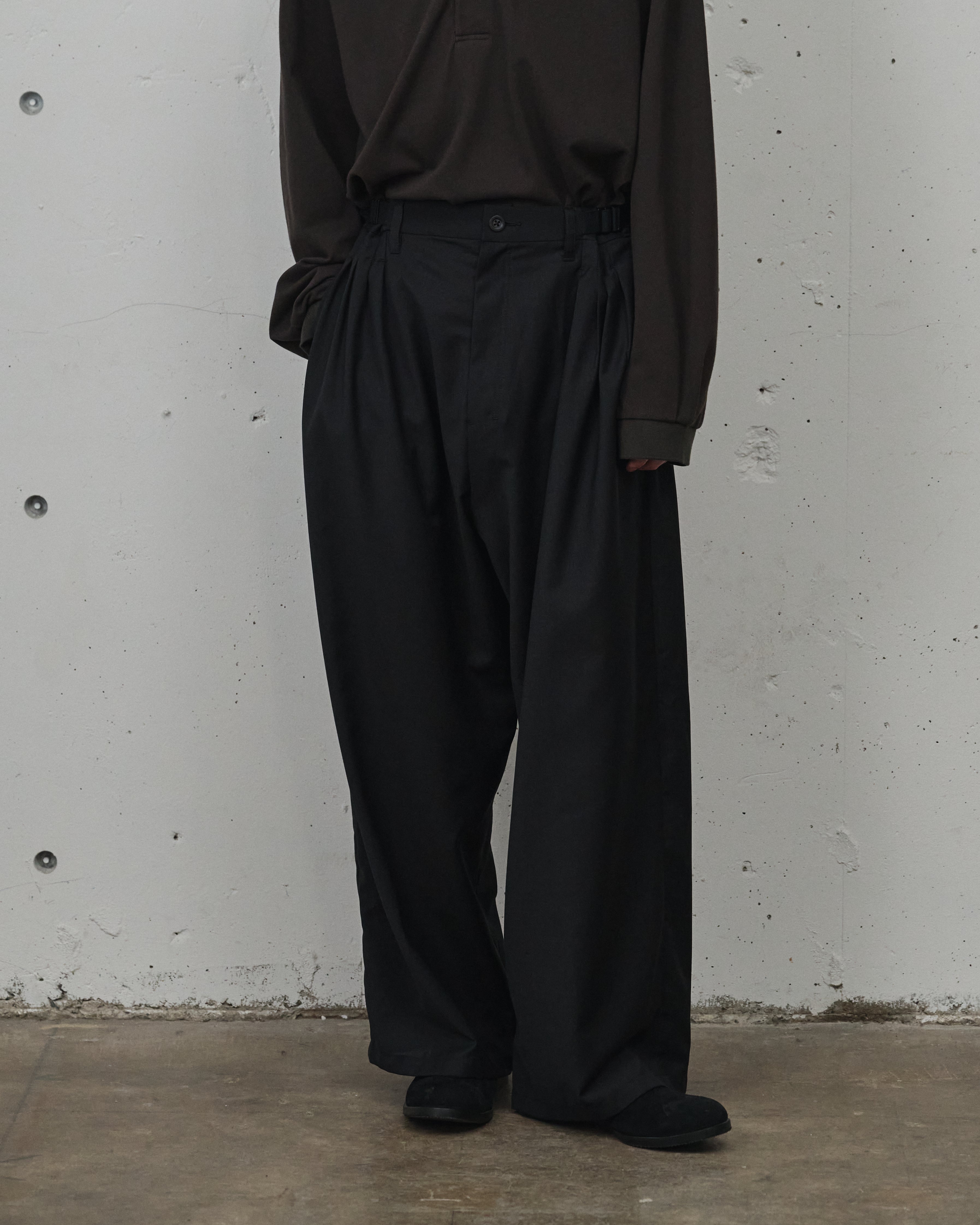 BELTED WOOL SLACKS(BLACK) – ANCELLM
