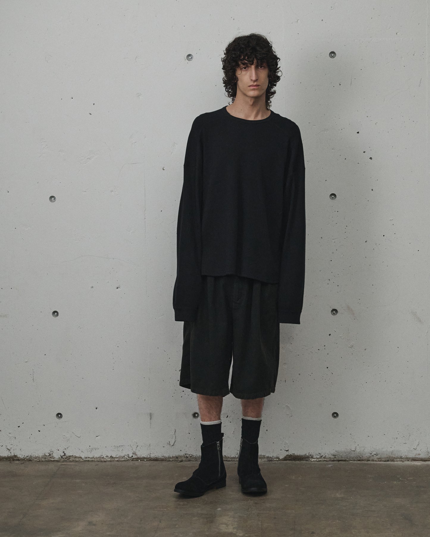 WAFFLE CREW NECK LS(BLACK)