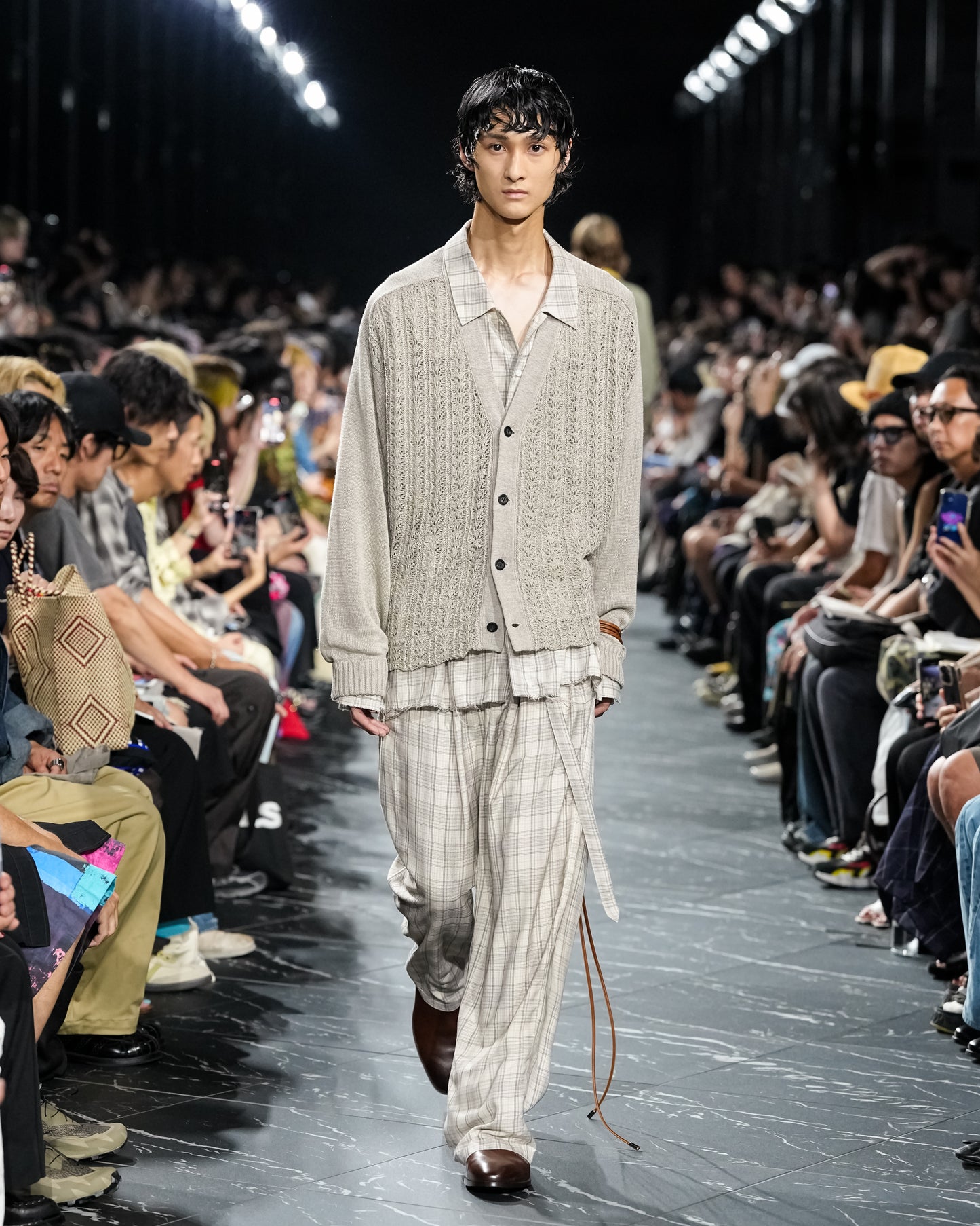 AGING CHECK BELT-LESS SLACKS(BEIGE)