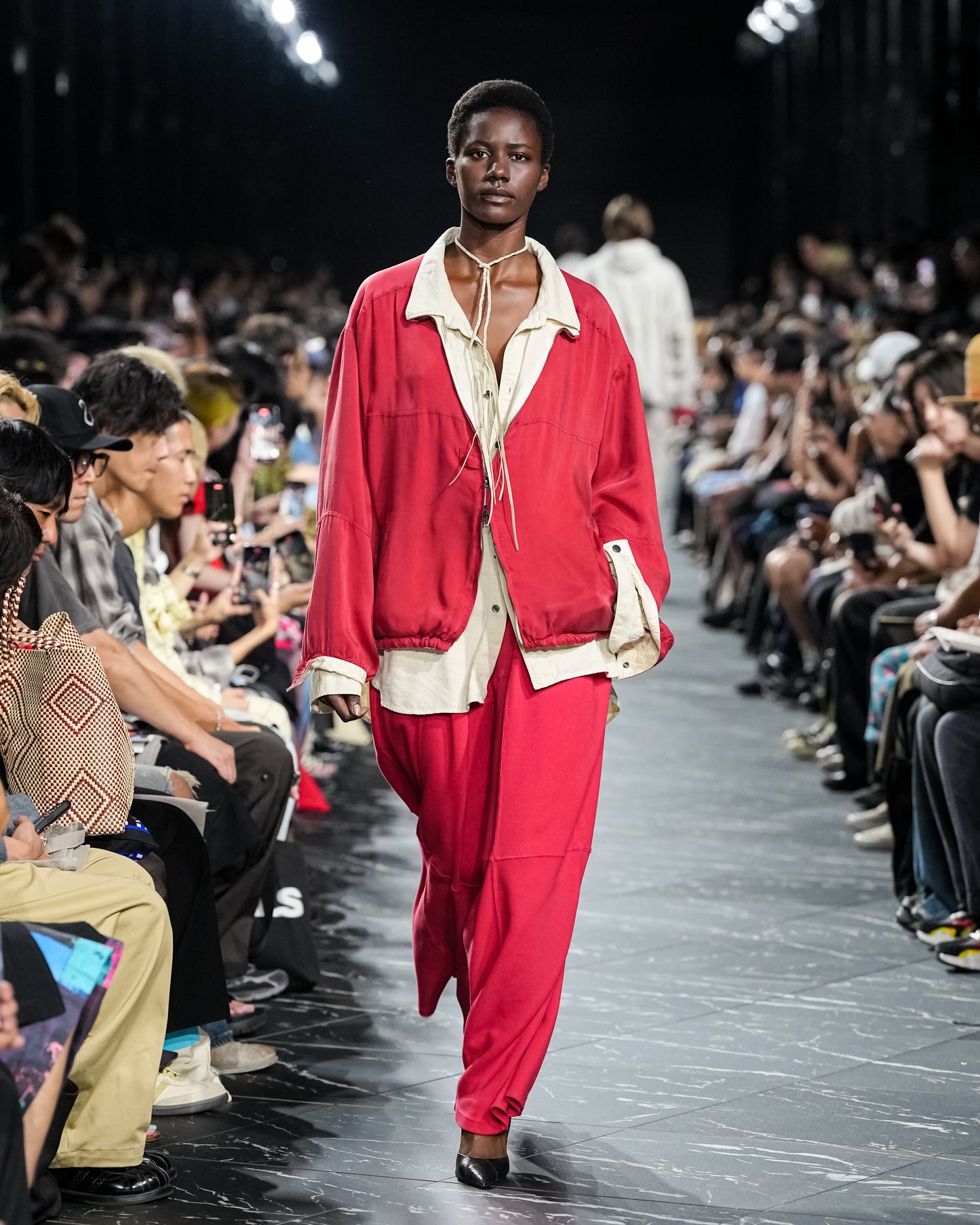 SMOOTH PANEL WIDE SLACKS(RED)