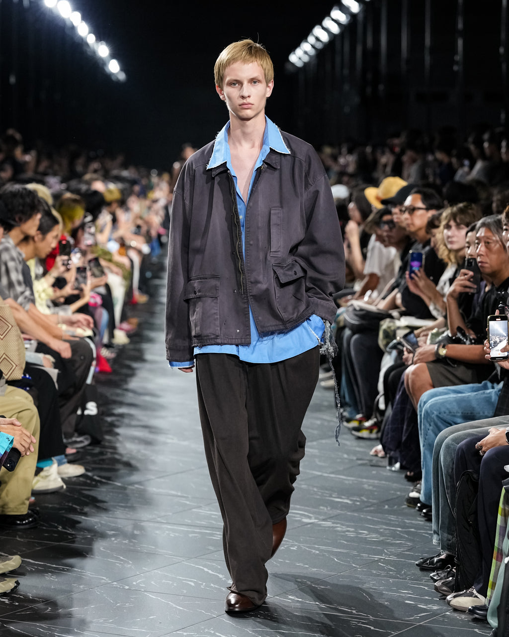 DRAPE WIDE EASY CUT SLACKS(BLACK)