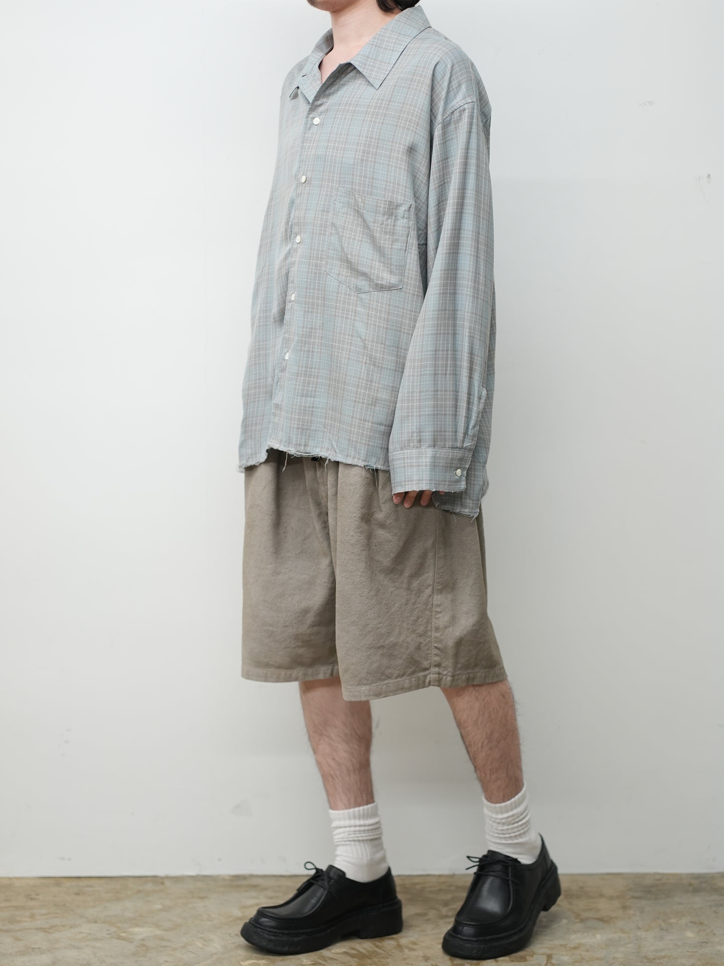 AGING RAYON CHECK SHIRT(BLUE)