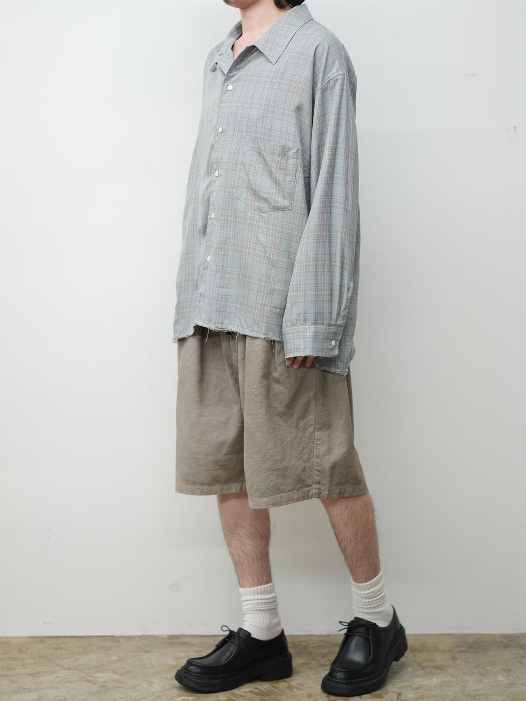 AGING RAYON CHECK SHIRT(BLUE)