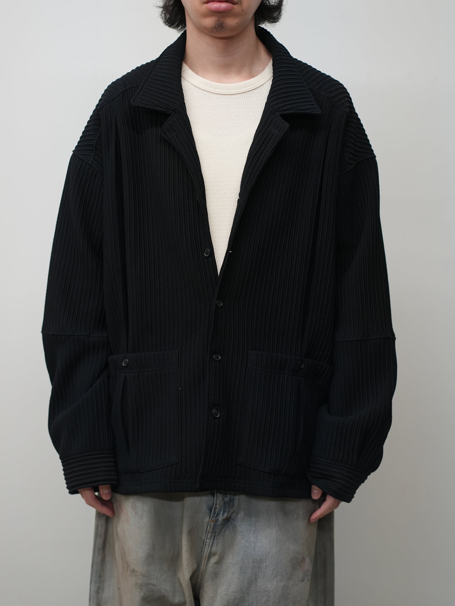 WRINKLED STRIPE SHIRT(BLACK)