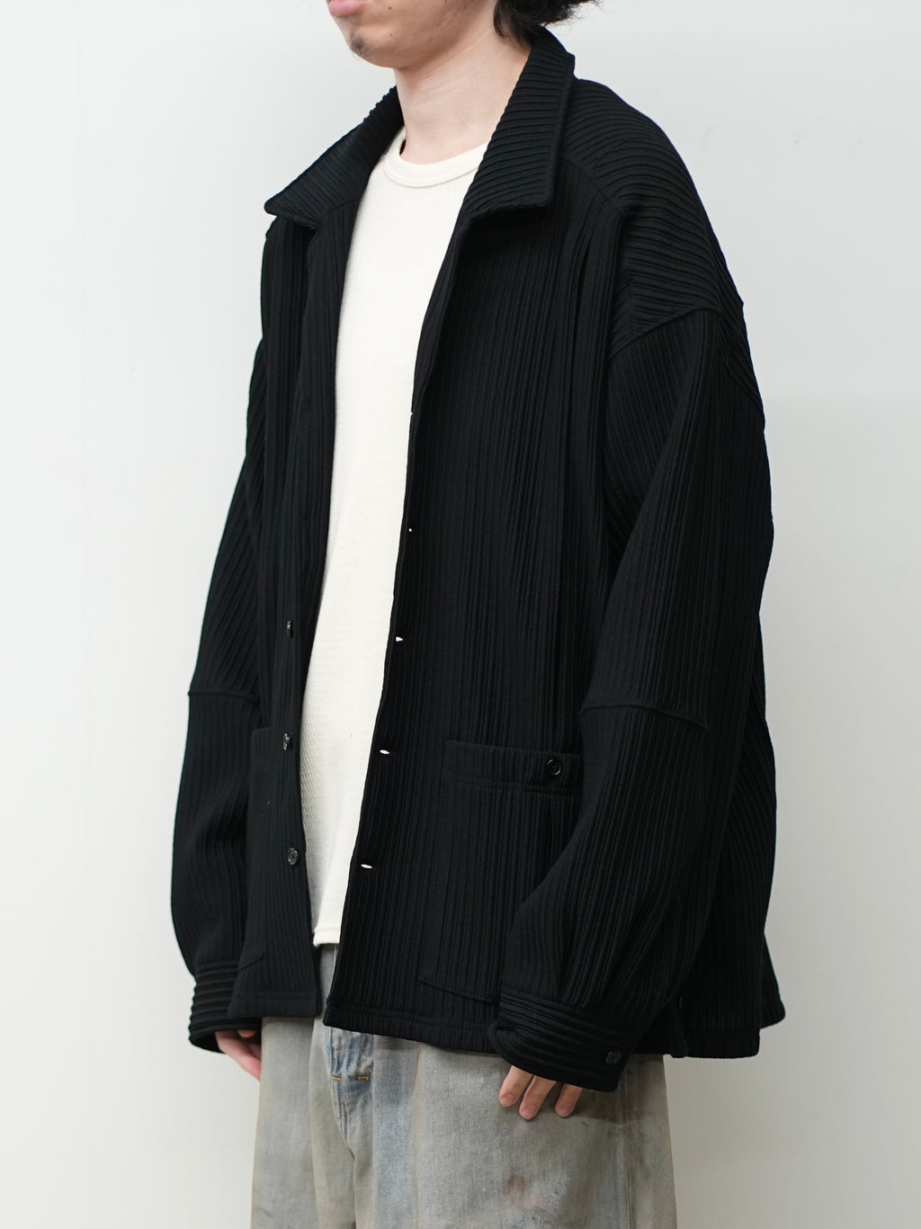 WRINKLED STRIPE SHIRT(BLACK)