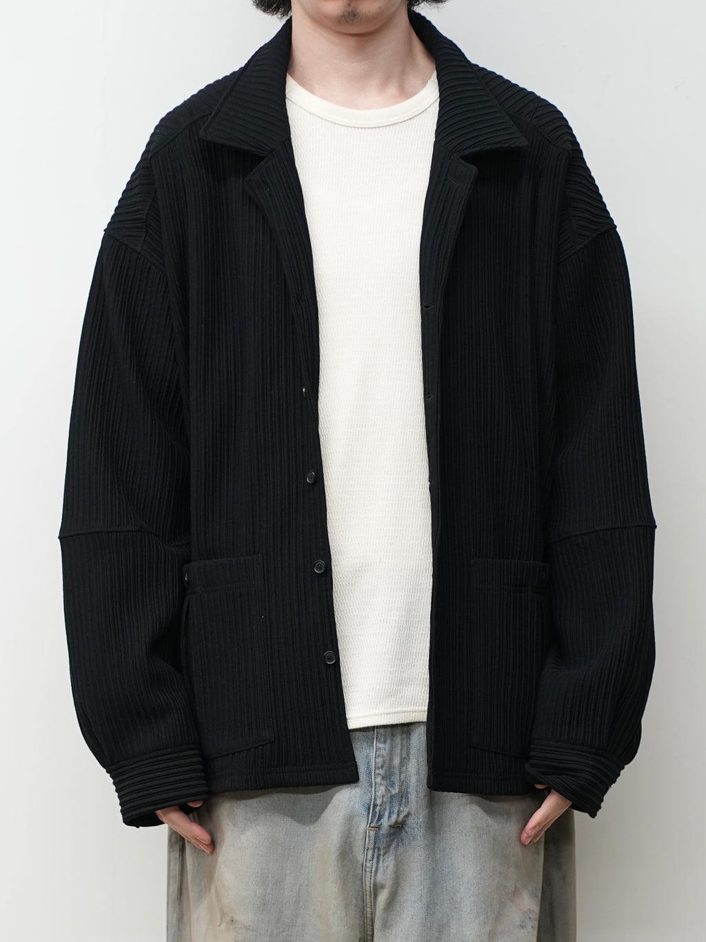 WRINKLED STRIPE SHIRT(BLACK)