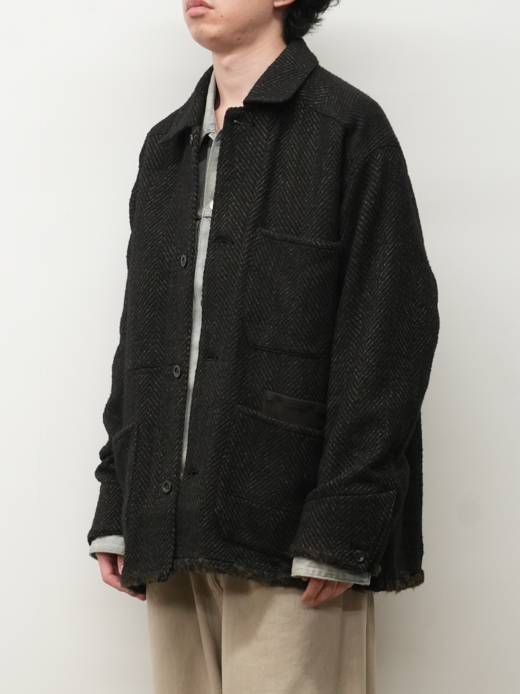 DAMAGE WOOL HERRINGBONE COVER ALL(BROWN×BLACK)