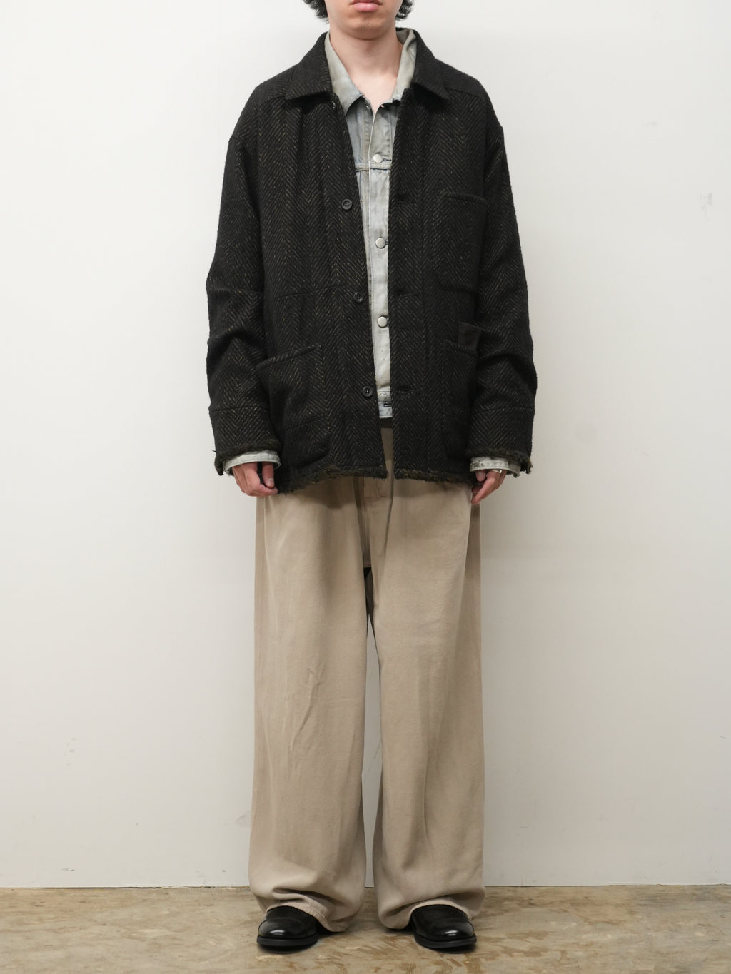 DAMAGE WOOL HERRINGBONE COVER ALL(BROWN×BLACK)