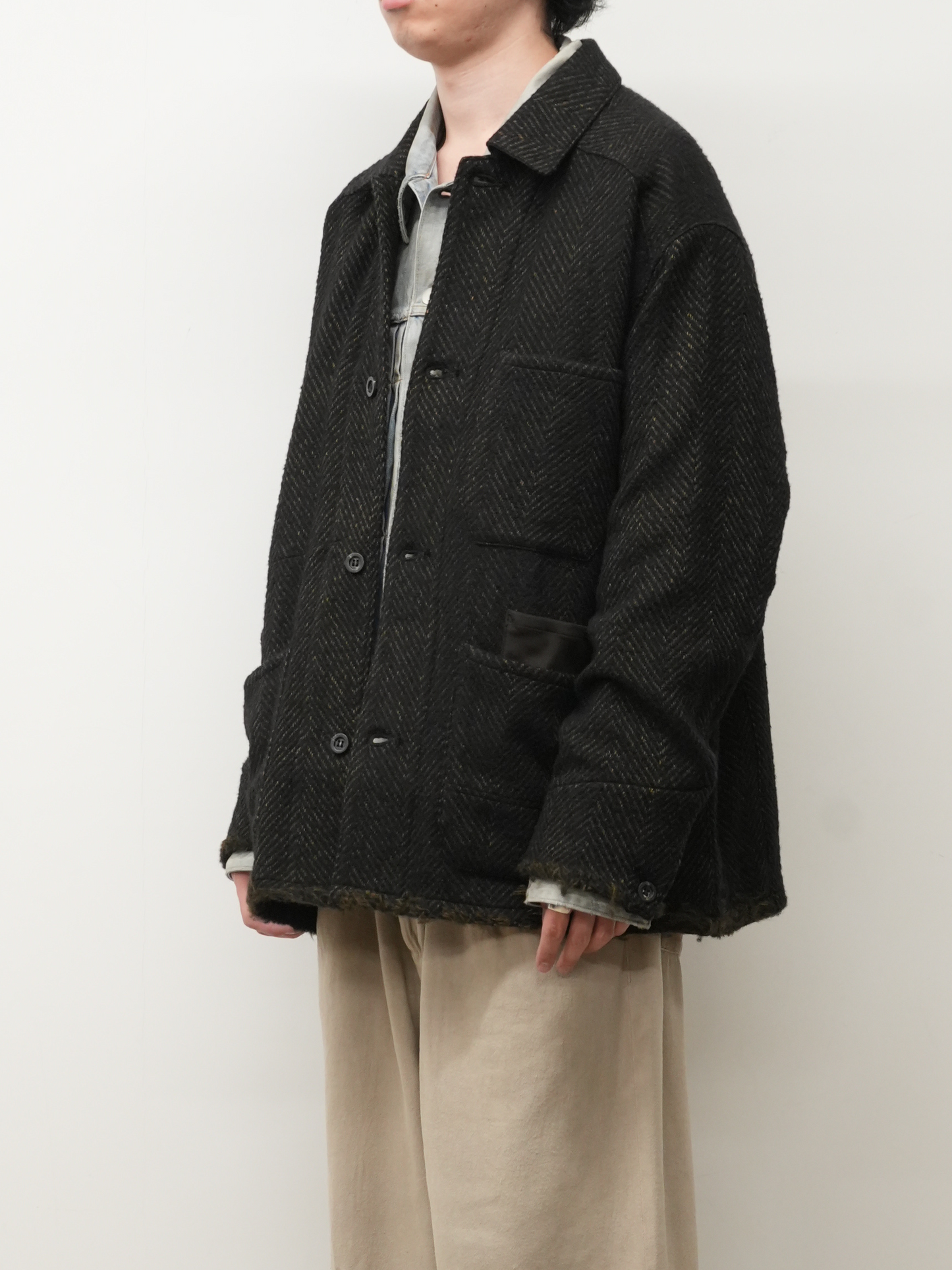 DAMAGE WOOL HERRINGBONE COVER ALL(BROWN×BLACK)