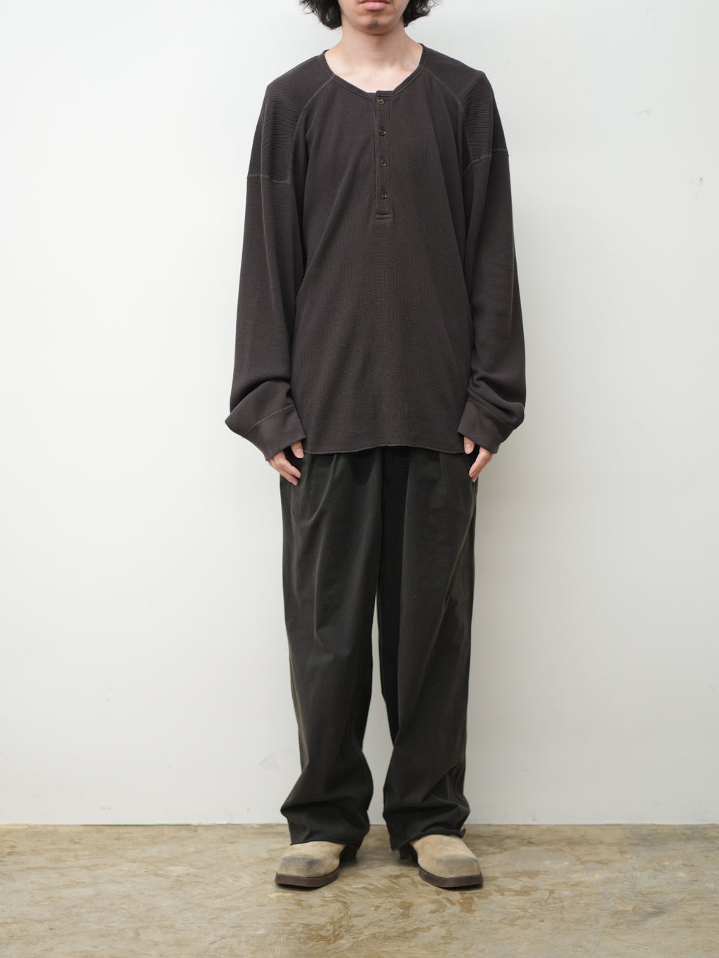 DRAPE WIDE EASY CUT SLACKS(BLACK)