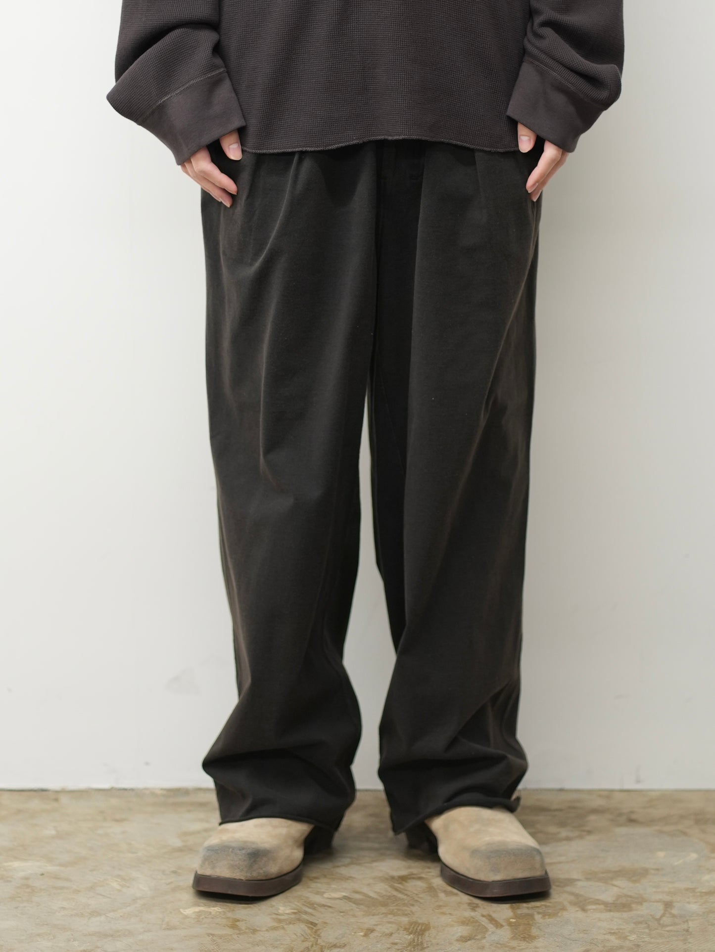 DRAPE WIDE EASY CUT SLACKS(BLACK)