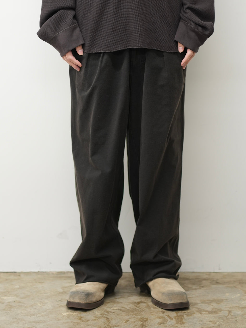DRAPE WIDE EASY CUT SLACKS(BLACK)