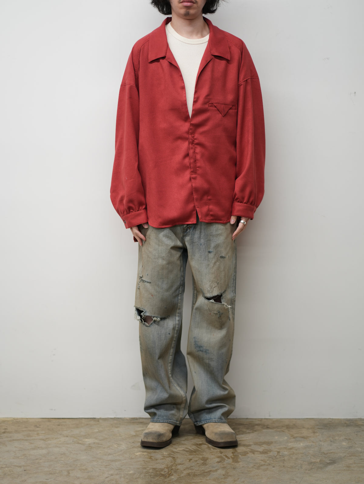 VEGAN SUEDE LONG SHIRT(RED)