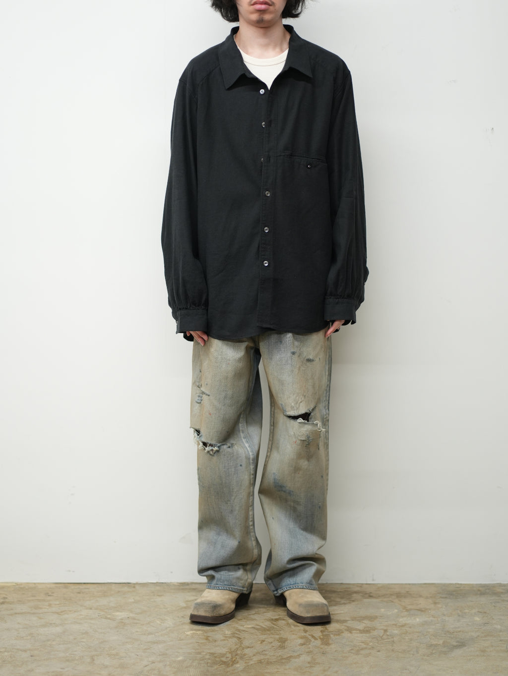 L/S NEP BOXY SHIRT(BLACK) – ANCELLM