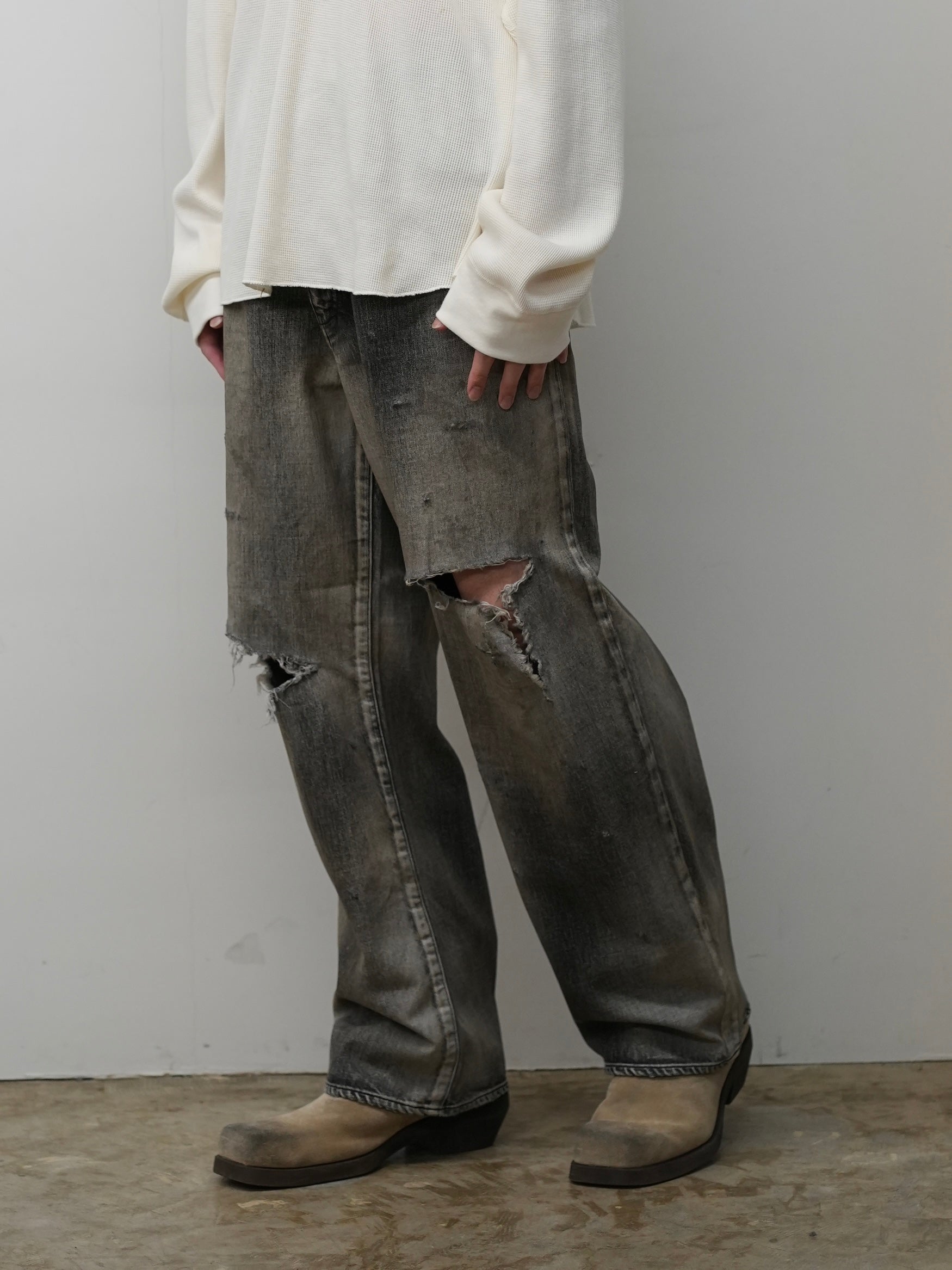 CRASH MIDDLE STRAIGHT 5P DENIM PANTS(BLACK) – ANCELLM