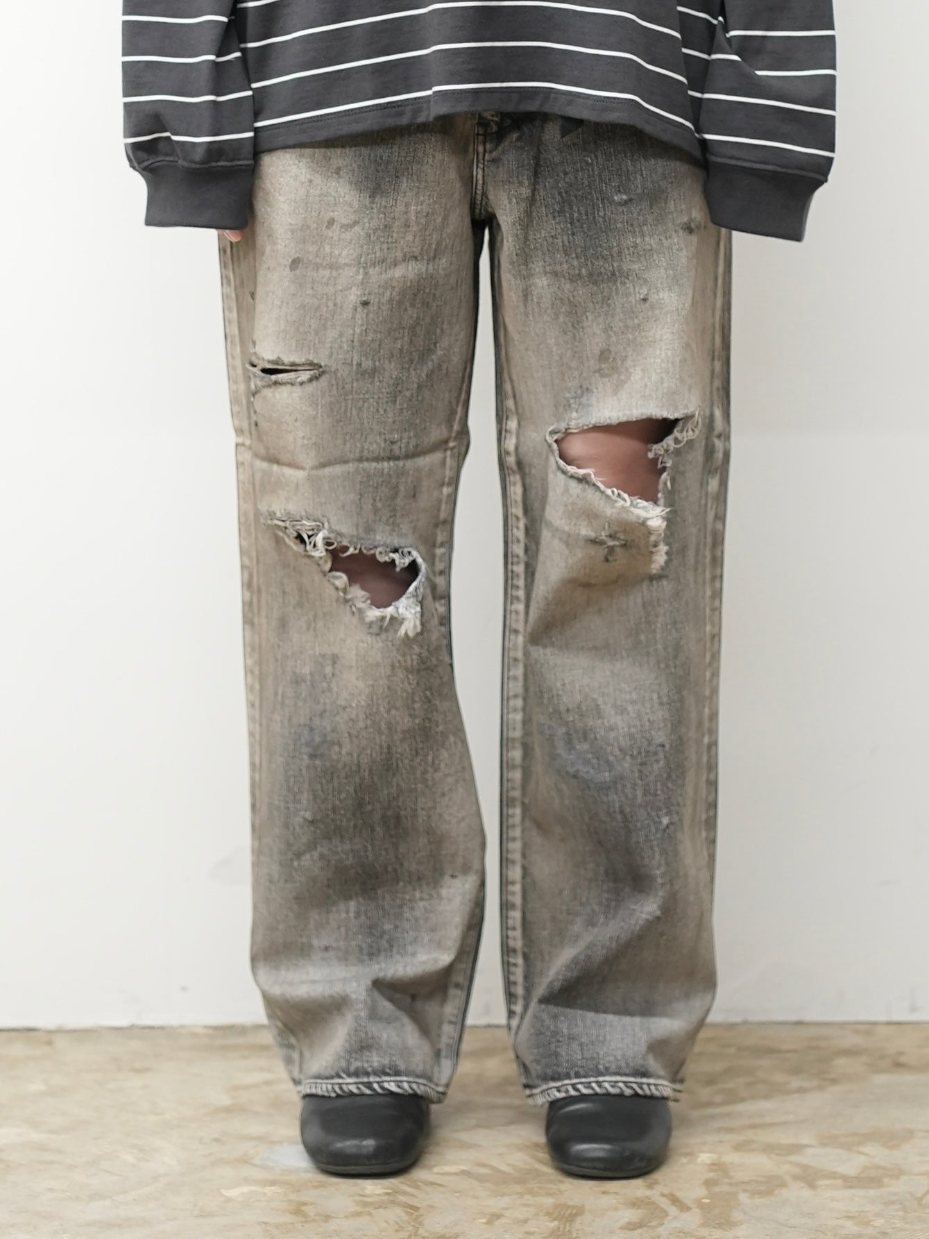 CRASH MIDDLE STRAIGHT 5P DENIM PANTS(BLACK) – ANCELLM
