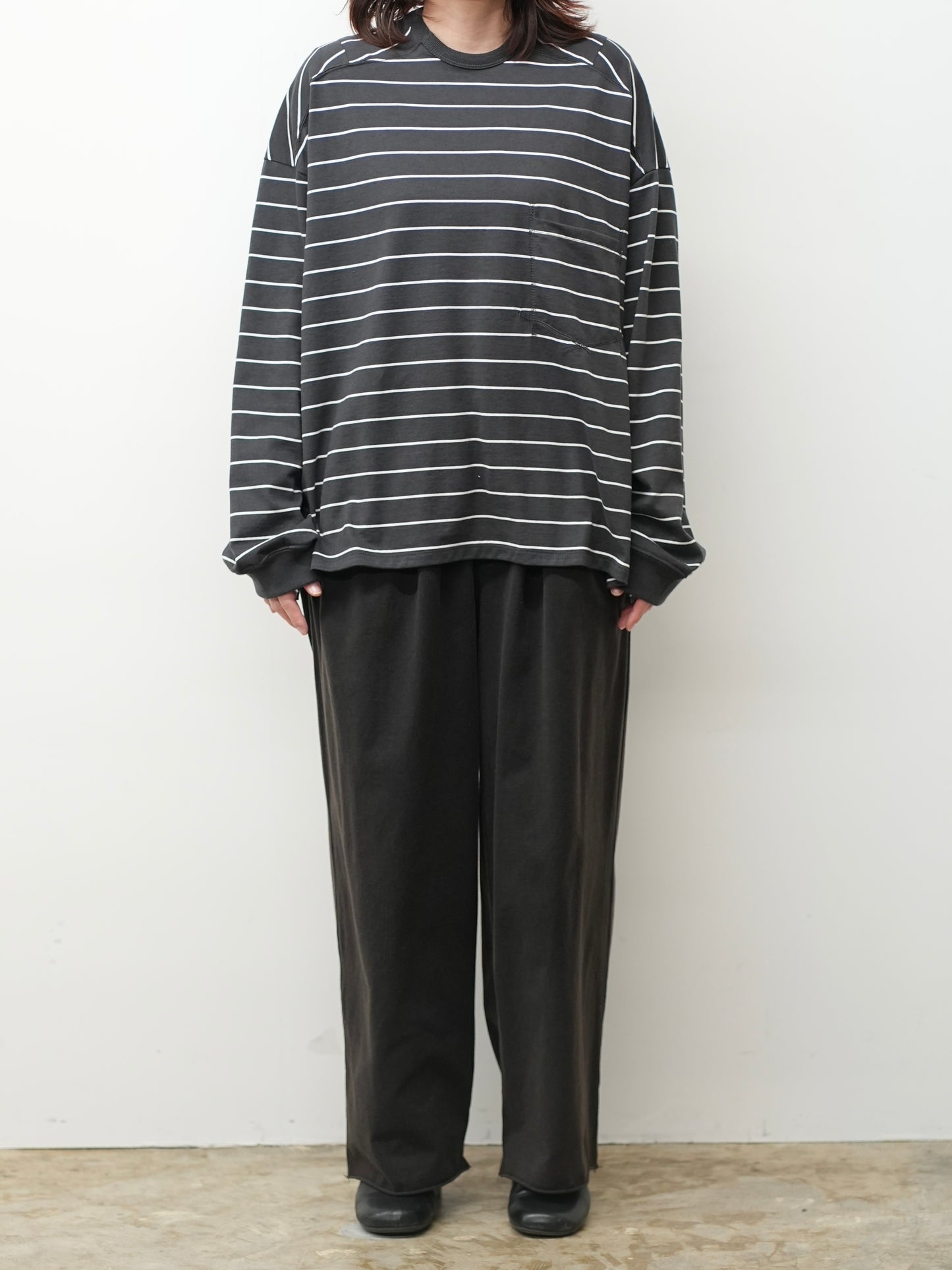 DRAPE WIDE EASY CUT SLACKS(BLACK)