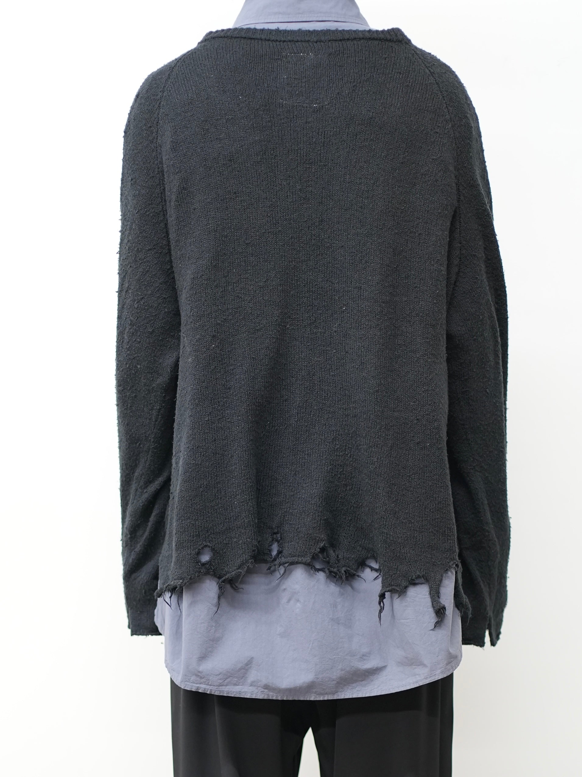 DAMAGE SILK UVNECK KNIT(BLACK) – ANCELLM