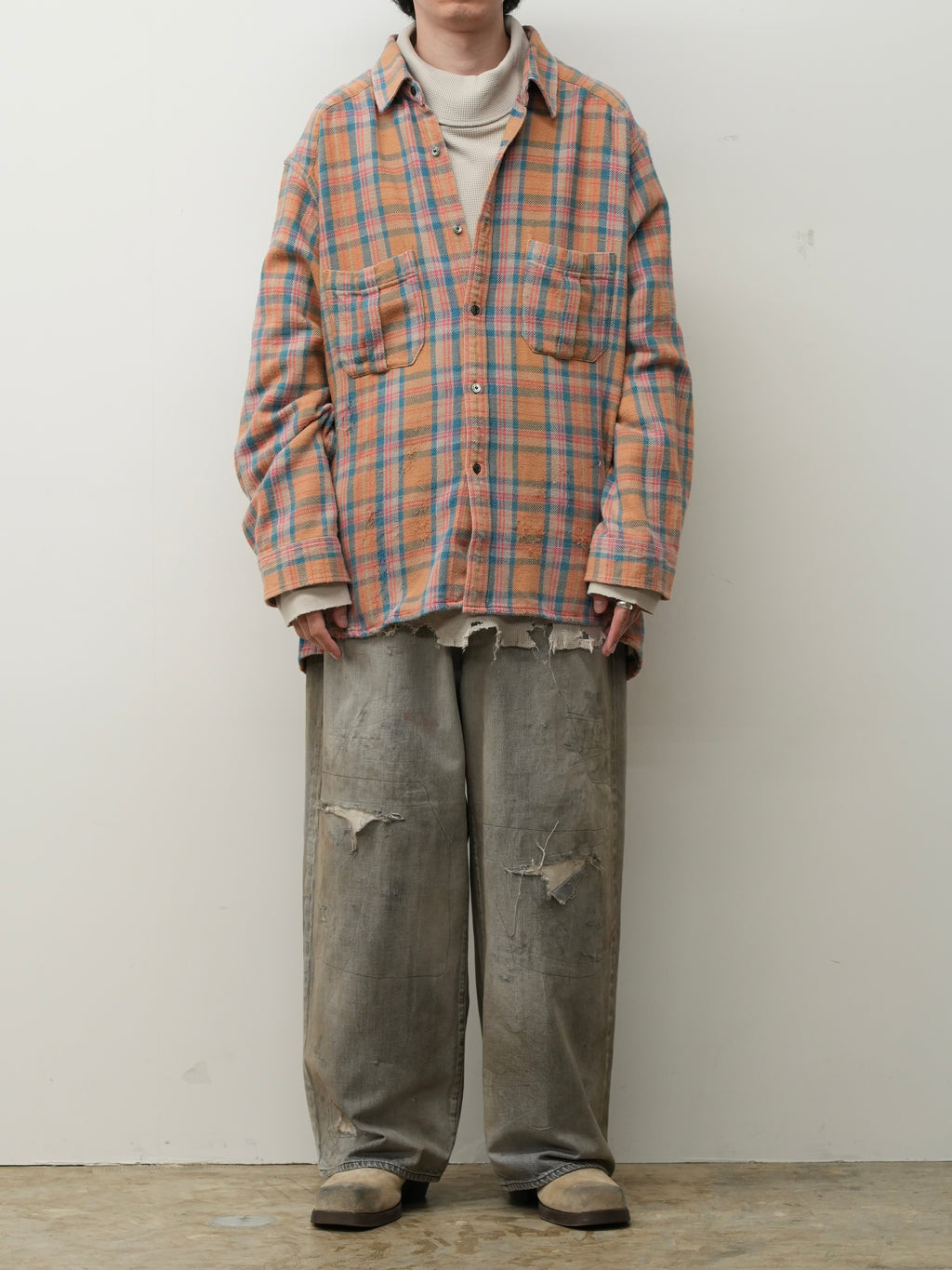 NEL CHECK OVER WORK SHIRT(CAMEL)