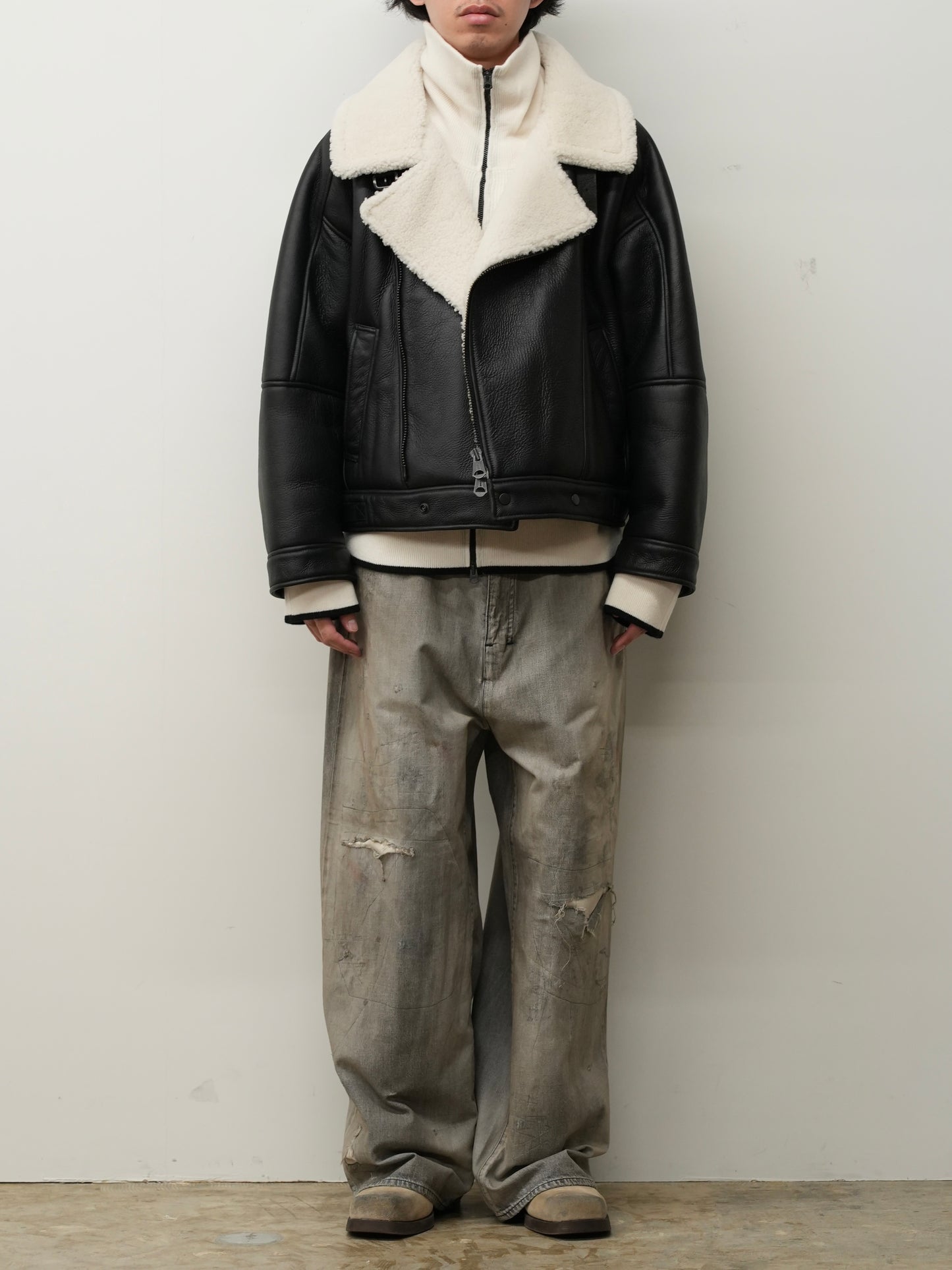 MOUTON DOUBLE JACKET(WHITE×BLACK)