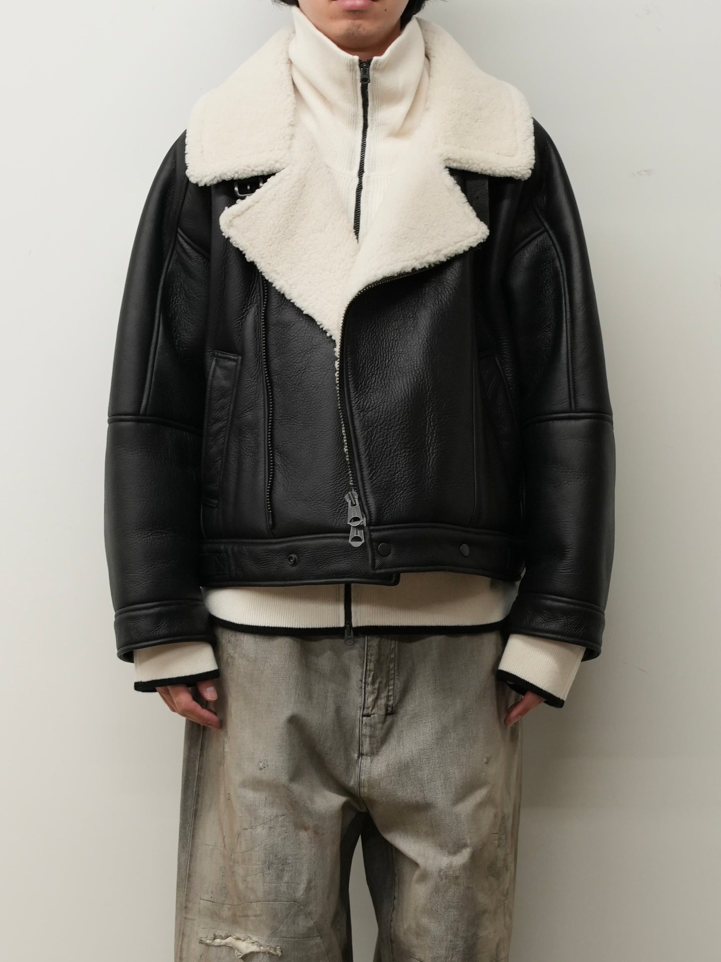 MOUTON DOUBLE JACKET(WHITE×BLACK)