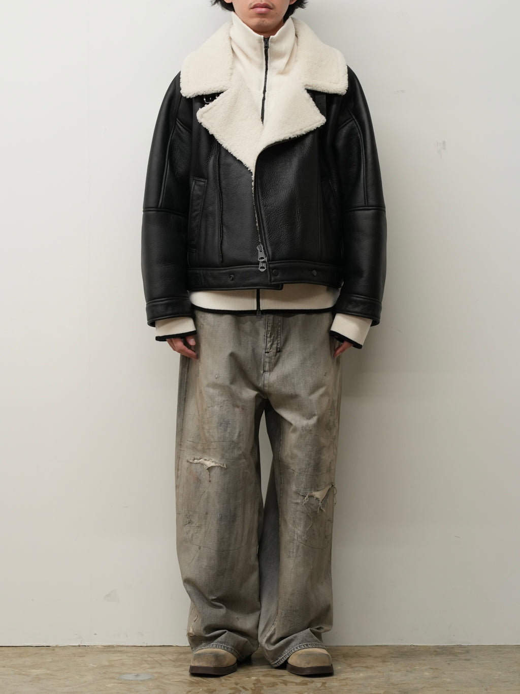 MOUTON DOUBLE JACKET(WHITE×BLACK)