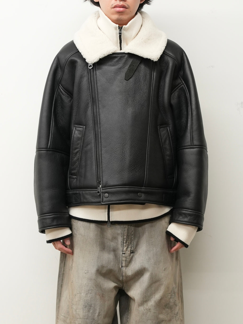 MOUTON DOUBLE JACKET(WHITE×BLACK)