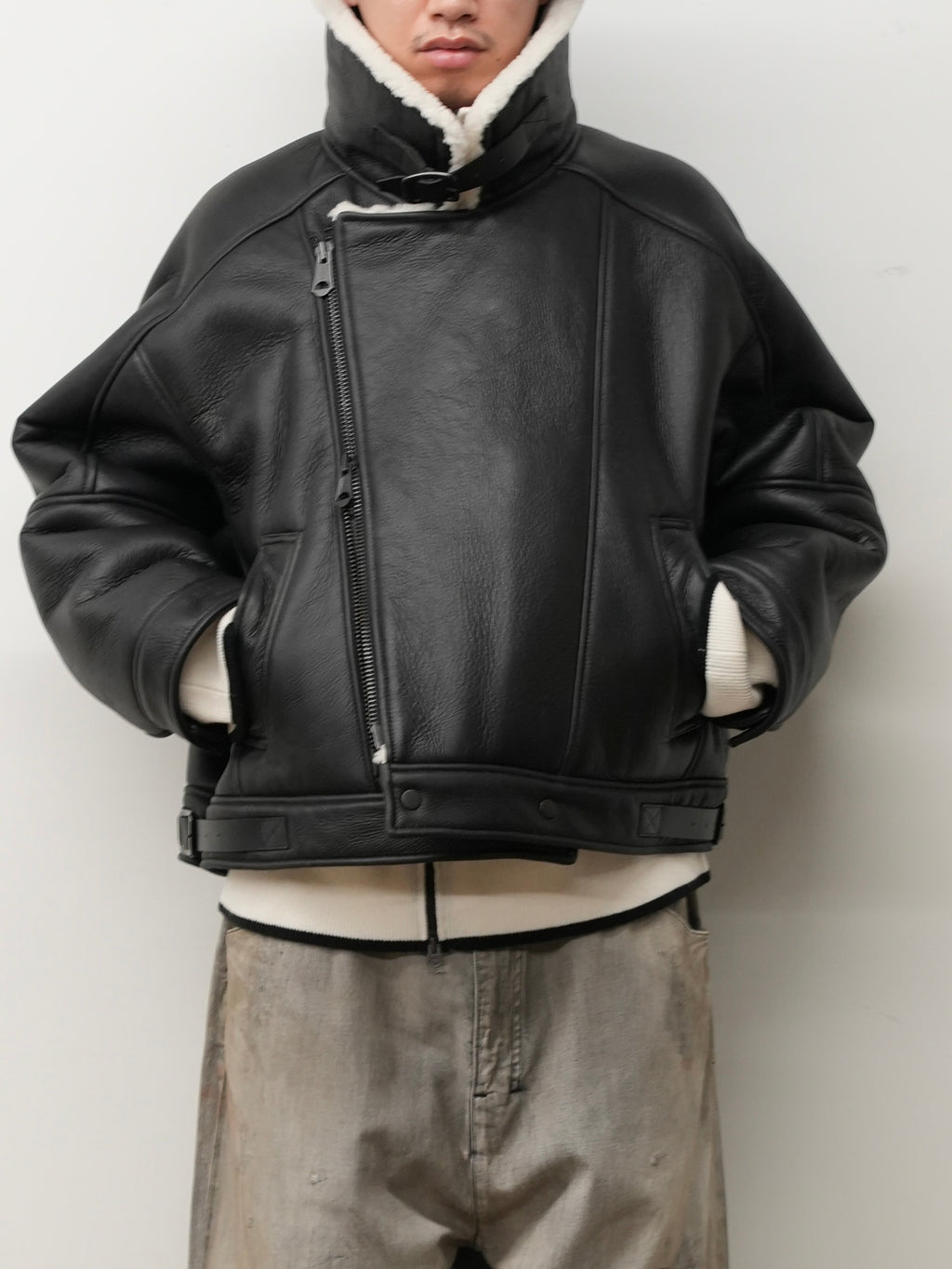 MOUTON DOUBLE JACKET(WHITE×BLACK)