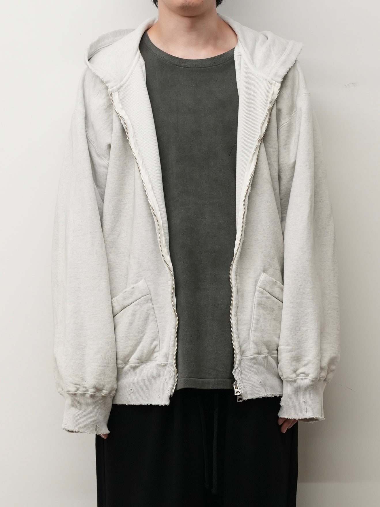 ZIP UP HOODIE(HEATHER WHITE)