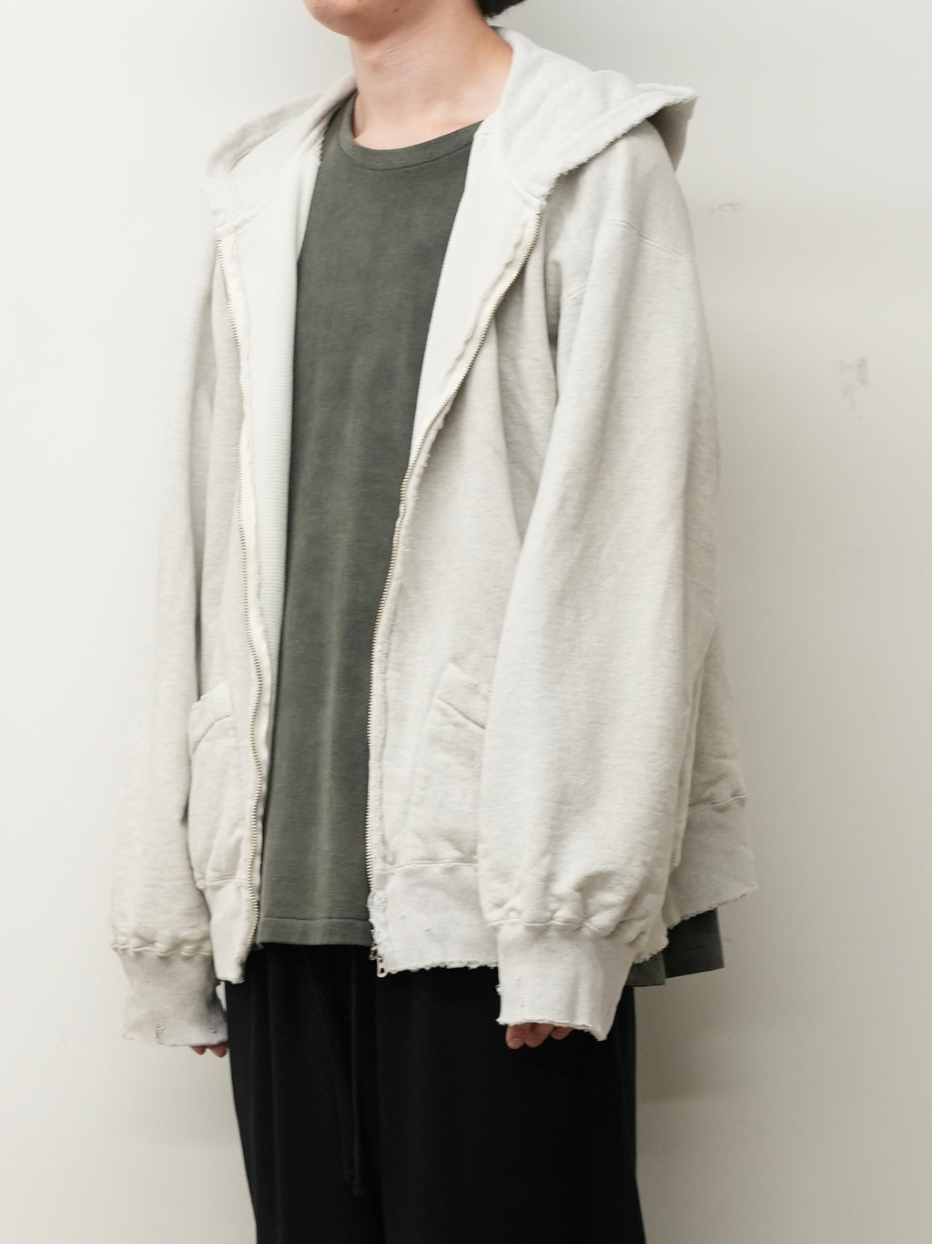 ZIP UP HOODIE(HEATHER WHITE)