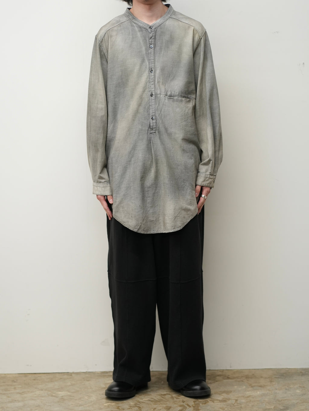 CHAMBRAY LONG SHIRT DRESS(BLACK)